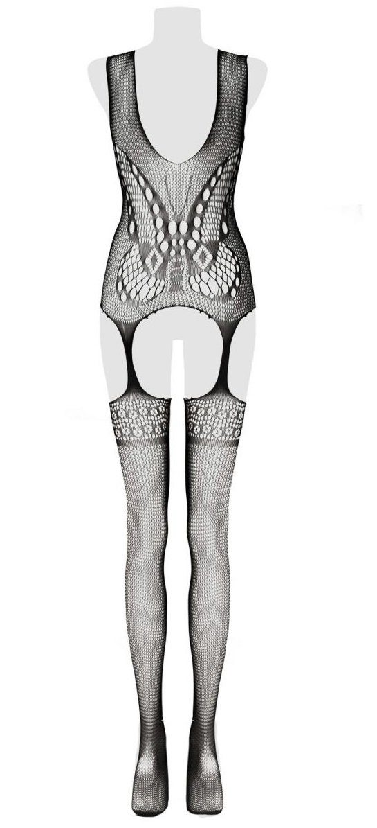 Grey Dessous, Straps-Optik sexy Velvet Bodystocking-Ouvert