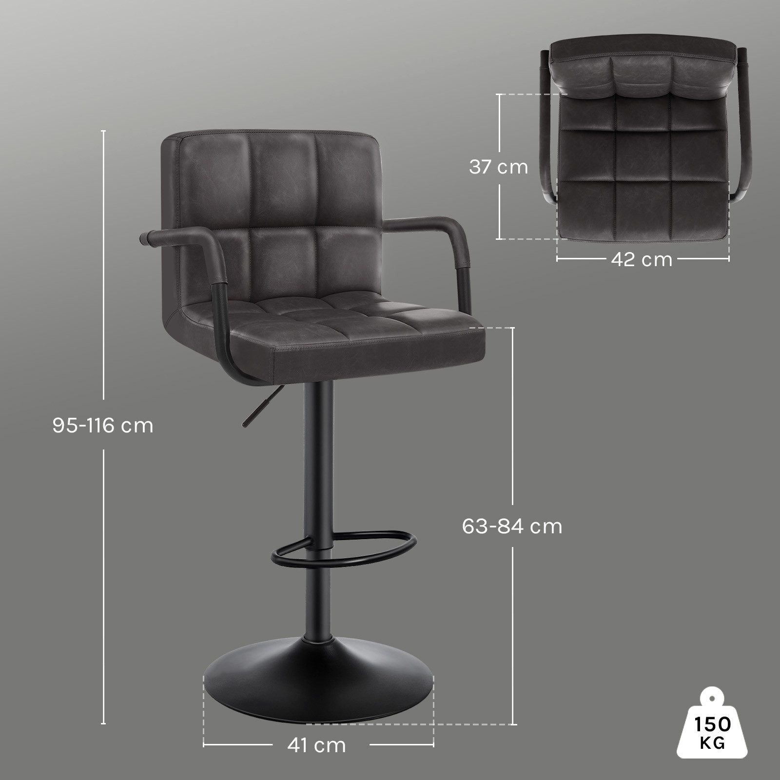 Woltu Barhocker (1 St), mit Rückenlehne, Kunstleder höhenverstellbar drehbar