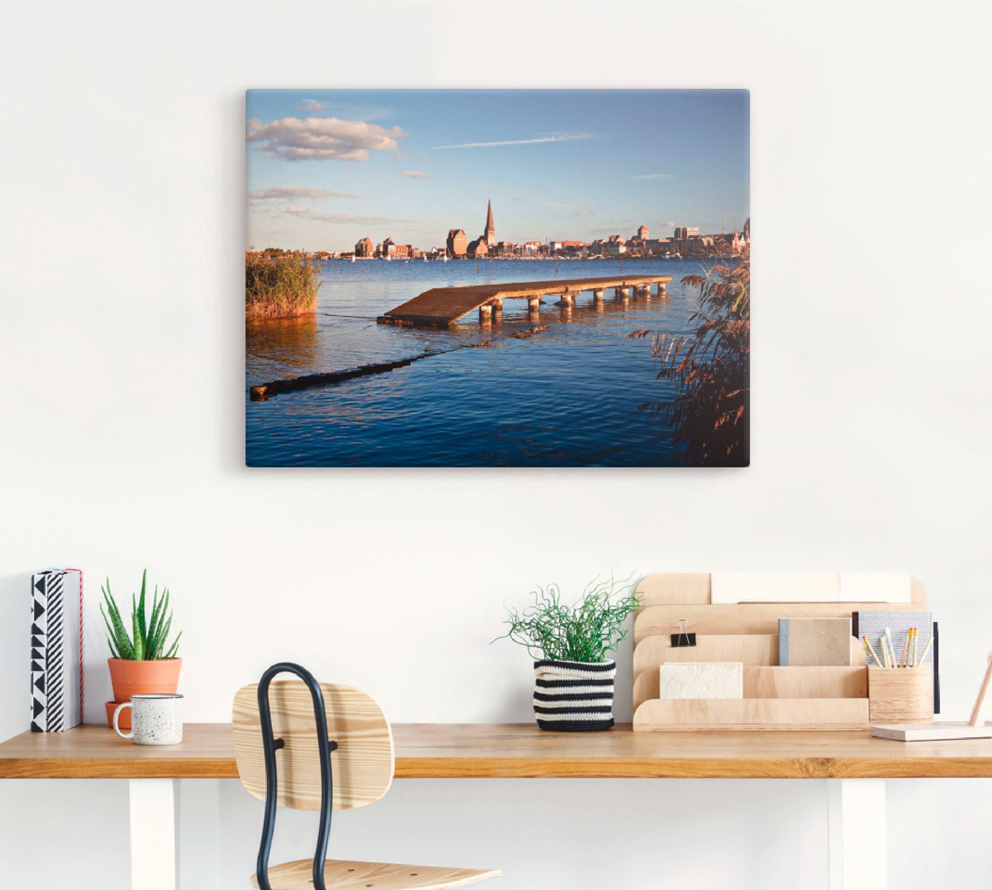 Artland Leinwandbild Blick auf Rostock, Deutschland (1 St), auf Holzrahmen gespannt