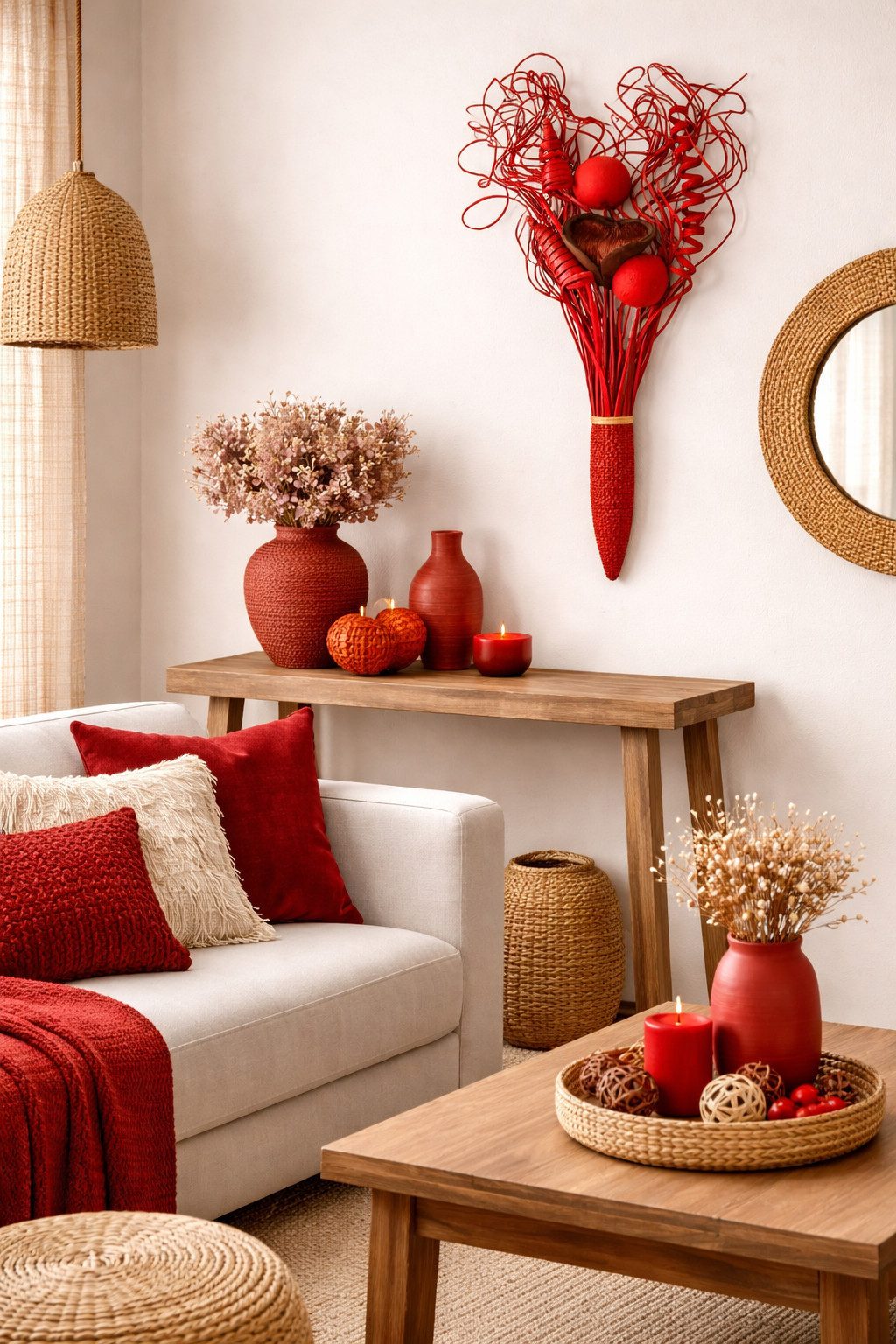 Trockenblume Grabstrauß BOHO Style Smart Curly rot 66cm Exoten Grabdeko, finehomegarden, Höhe 66 cm, Grabgestecke Alleheiligen Totensontag Trockenstrauß