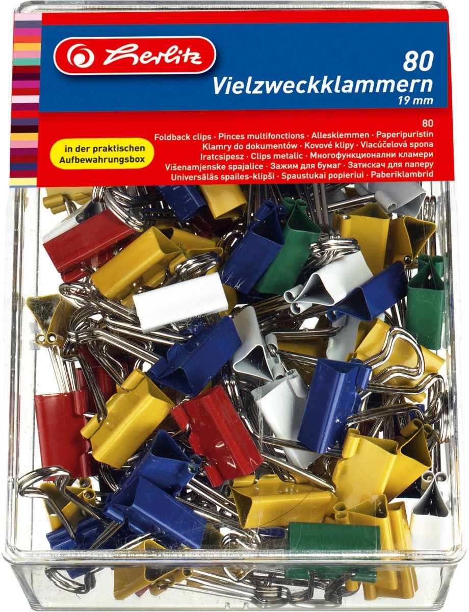 Herlitz Büroklammer Vielzweckklammern 19mm VE=80 Stück farbig sortiert (31 Stück)