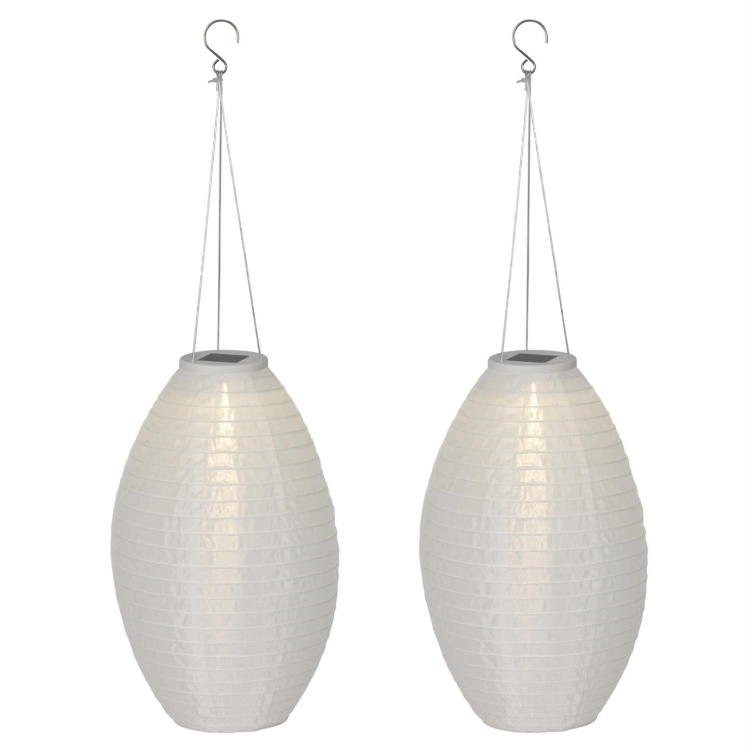 MARELIDA LED Lampion Solar Gartenlampions oval H: 33cm Party Balkon Terrasse weiß 2er Set, LED Classic, warmweiß (2100K bis 3000K)