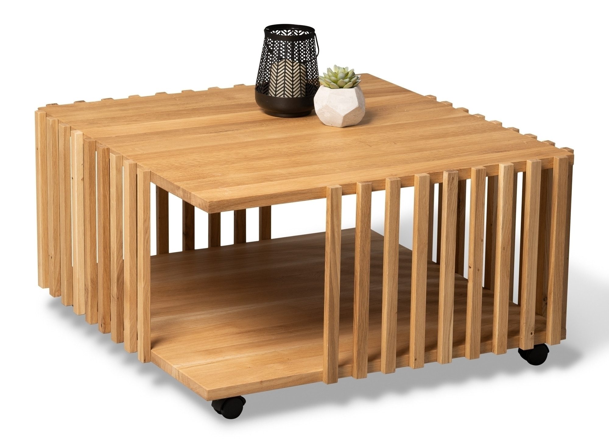Couchtisch rollbar, Wildeiche massiv geölt - 75x40x75cm (BxHxT)