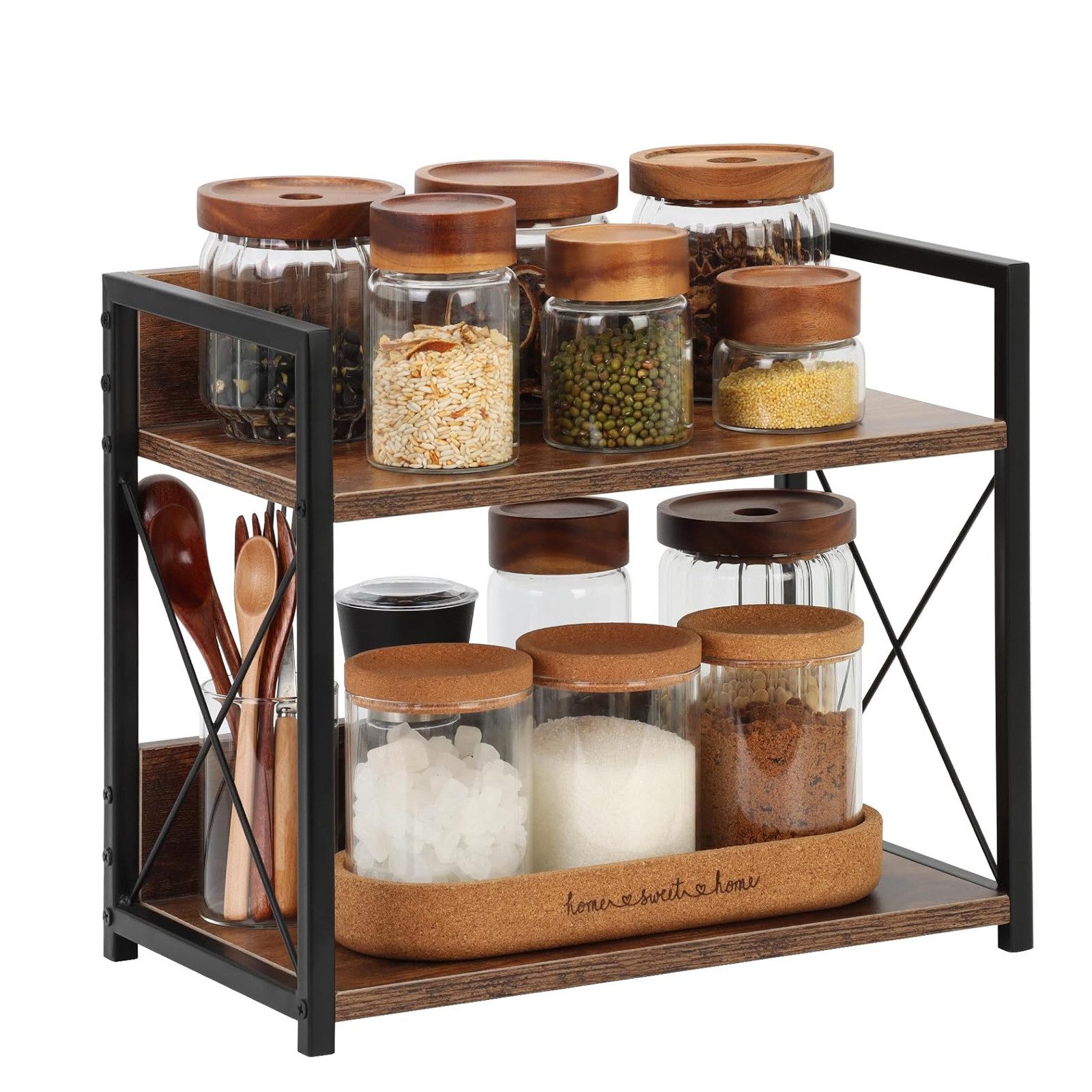 BlingBin Gewürzregal 2 Ebenen Regal Küche Arbeitsplatte, Küchenregal Klein, Küche Organizer, 1er Set 1-tlg., 2 Tier Kleines Regal für Küche Ecke, Büro, Badezimmer