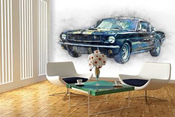 WandbilderXXL Fototapete Black Mustang, glatt, Classic Cars, Vliestapete, hochwertiger Digitaldruck, in verschiedenen Größen