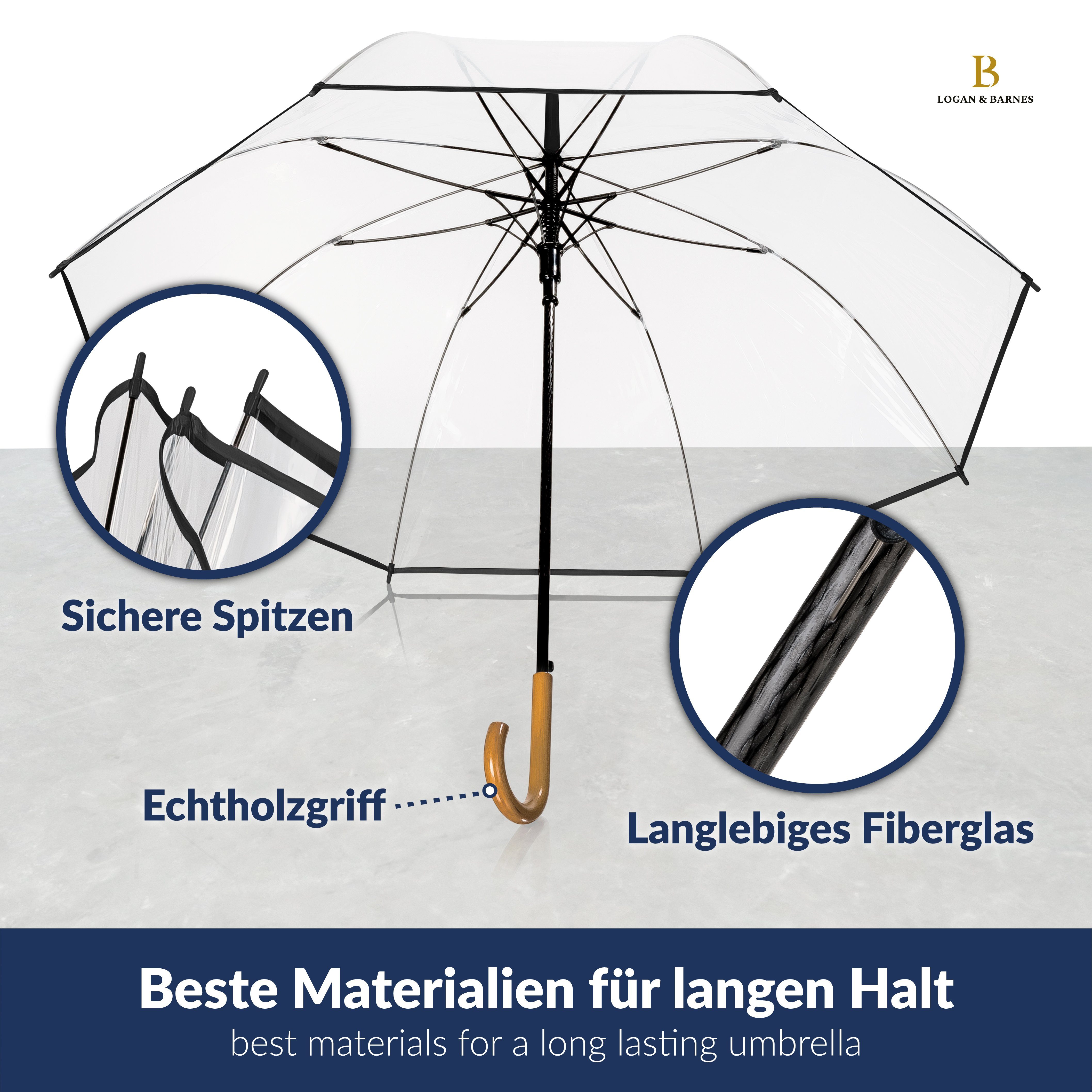 Logan & Barnes Stockregenschirm Transparent Cardiff, Sturmfest – Bild 3 von 5