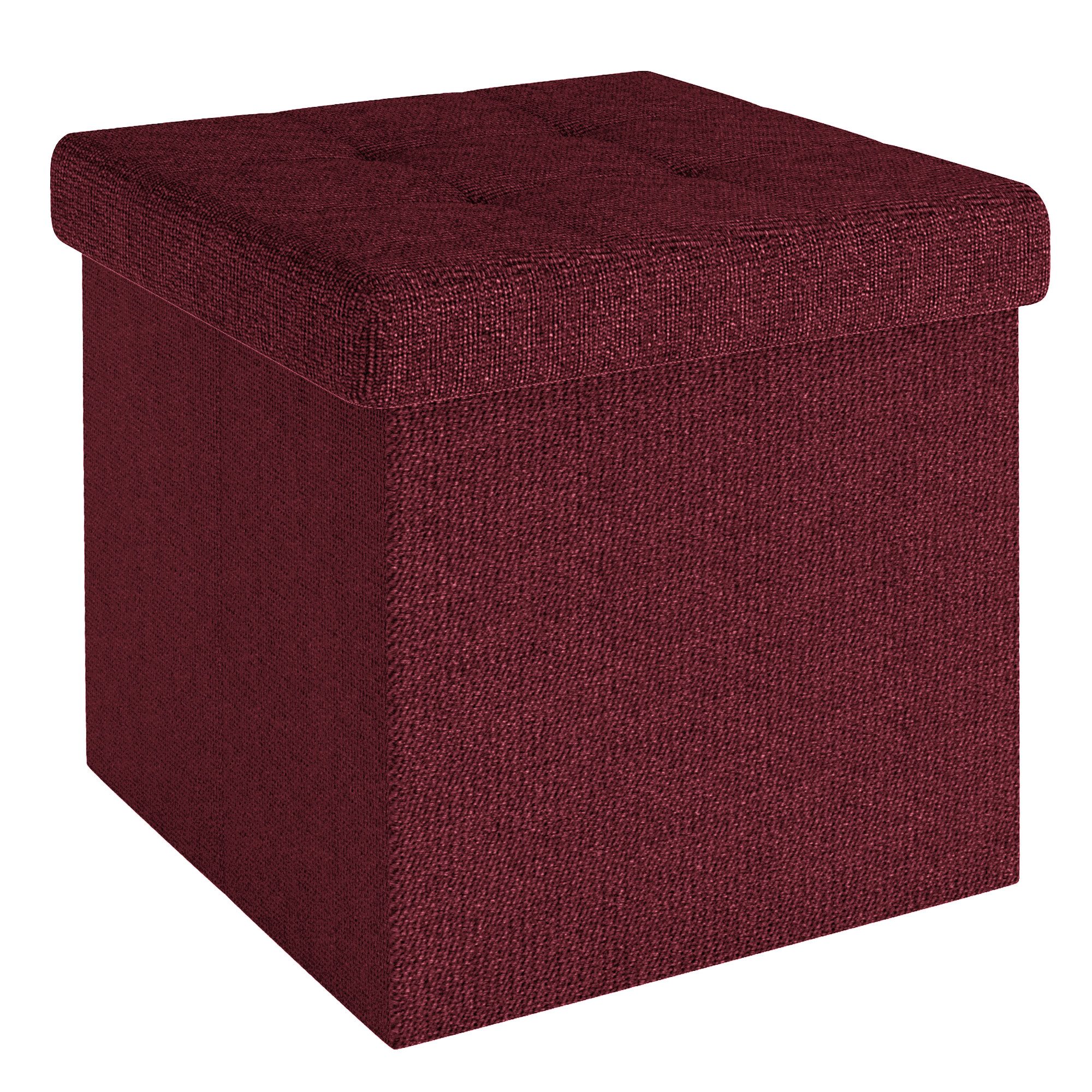 Intirilife Sitzhocker (Sitzwürfel mit Stauraum 38x38x38 cm in KIRSCH ROT - Fußablage, 1 St), Faltbarer Sitzhocker aus Stoff mit Mulden - Aufbewahrungsbox Fußhocker