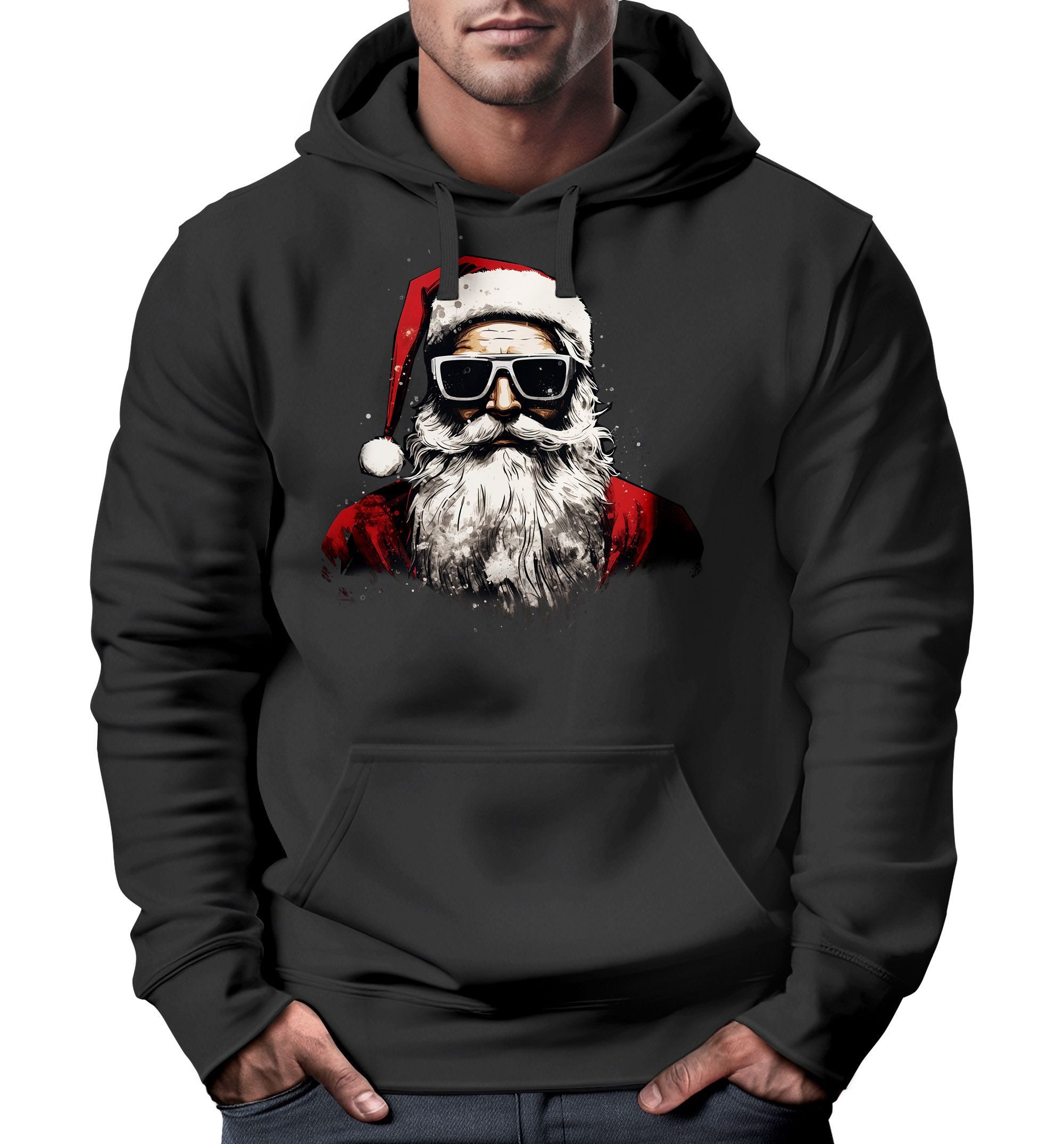 Hoodie Hoodie Herren Weihnachten Weihnachtsmann Motiv Santa Claus Cool Ugly