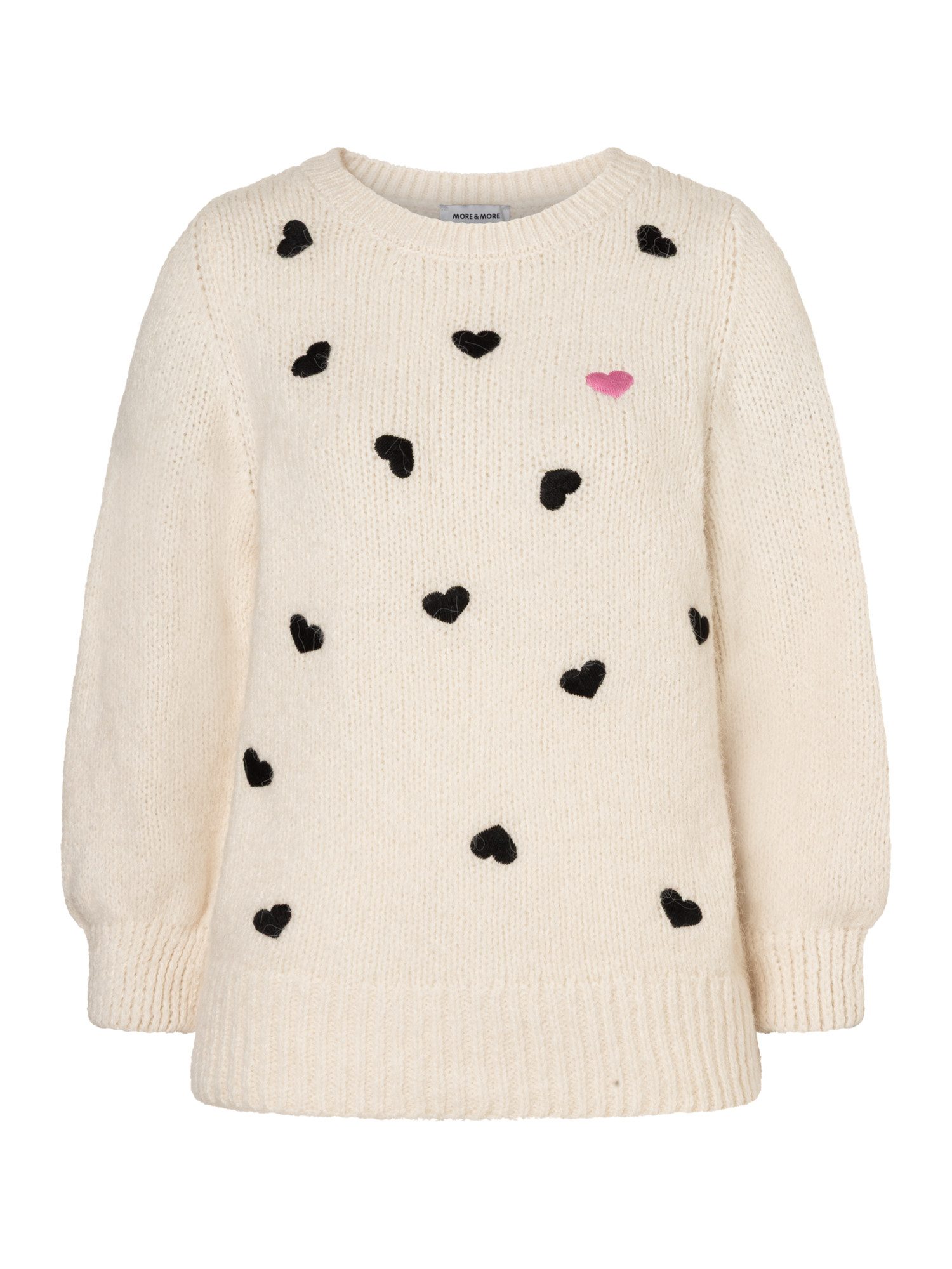 Rundhalspullover süßer 3/4 Arm Strickpullover, Herzen