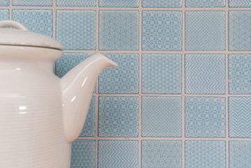 Mosani Mosaikfliesen Keramik Mosaik Fliese hellblau eisblau BAD Pool Fliesenspiegel Küche