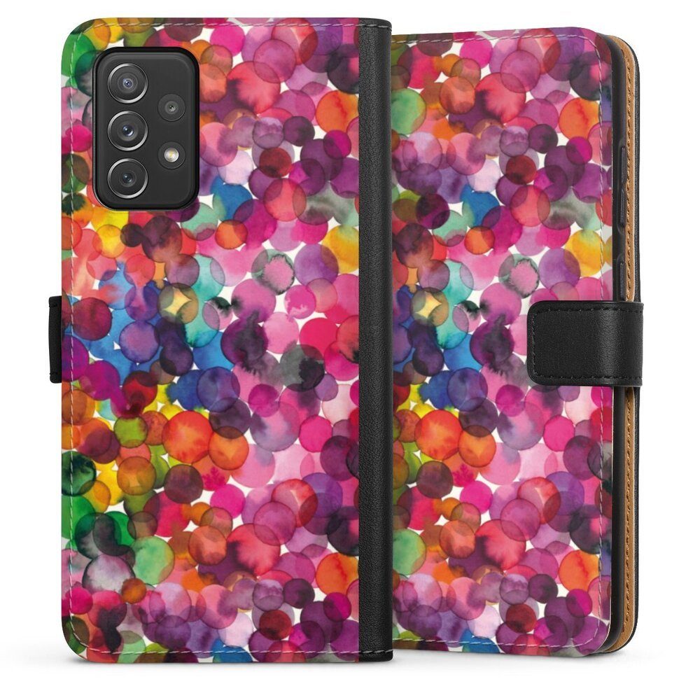 DeinDesign Handyhülle bunt Punkte Wasserfarbe Overlapped Watercolor Dots, Samsung Galaxy A72 Hülle Flip Case Klapphülle Handytasche Leder