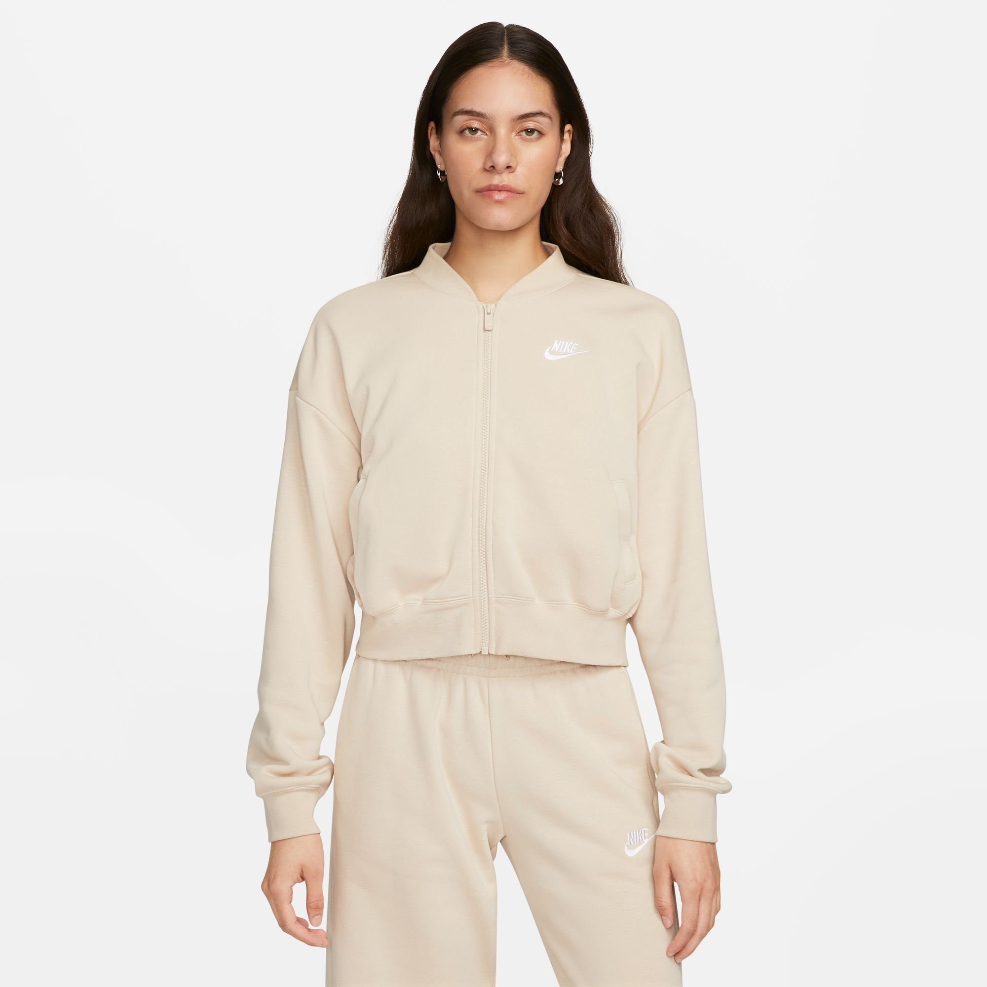 Nike FULL-ZIP Sportswear CROPPED WOMEN'S SANDDRIFT/WHITE CLUB OVERSIZED Sweatjacke JACKET FLEECE