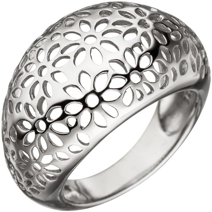 Schmuck Krone Silberring Breiter Ring Damenring Blumen Muster aus echtem 925 Silber mit Wölbung Silber 925