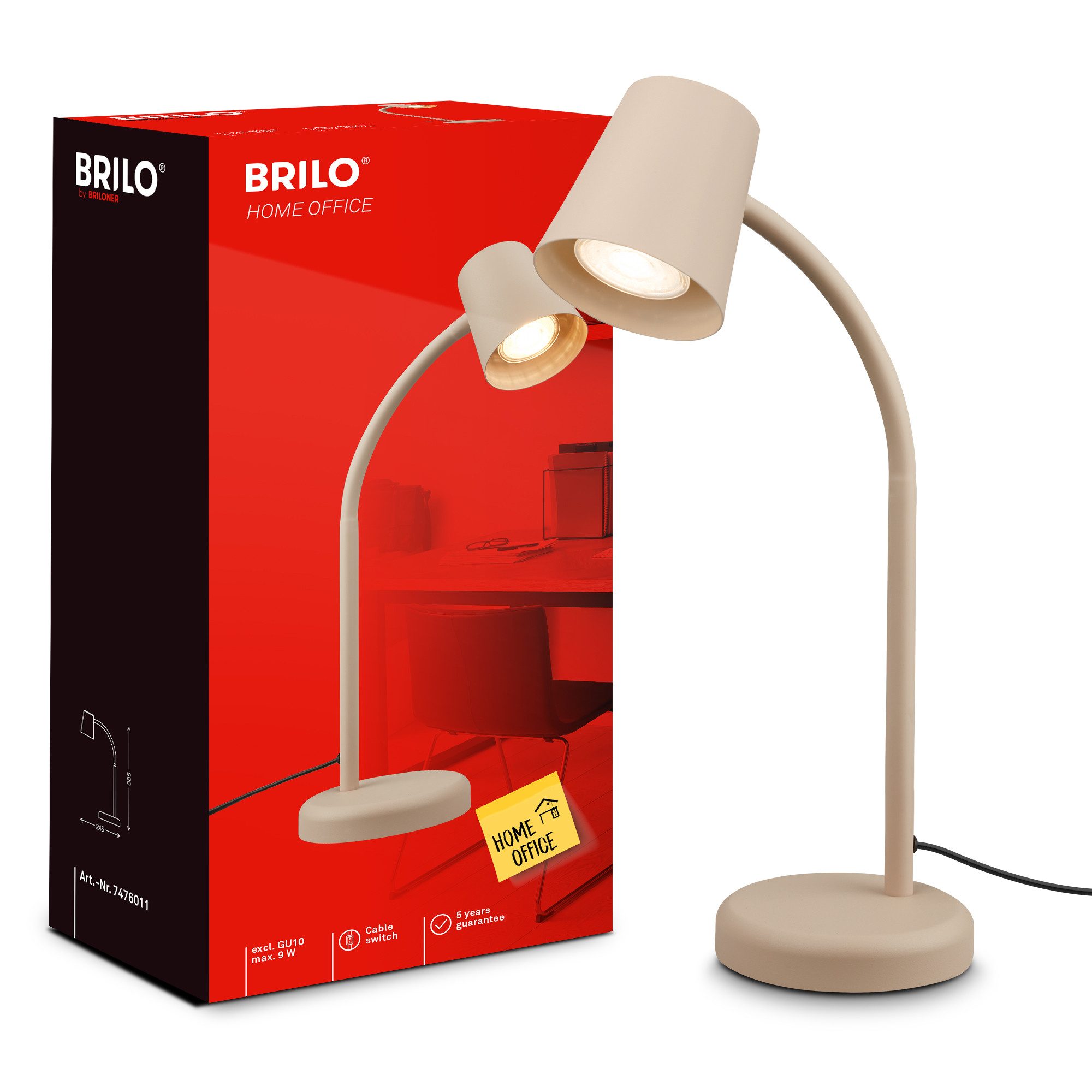 Briloner Leuchten Tischleuchte LED Tischlampe Bürolampe Homeoffice Schreibtischlampe Kinderzimmer, ohne Leuchtmittel, 2700K - Extra - Warmweiß