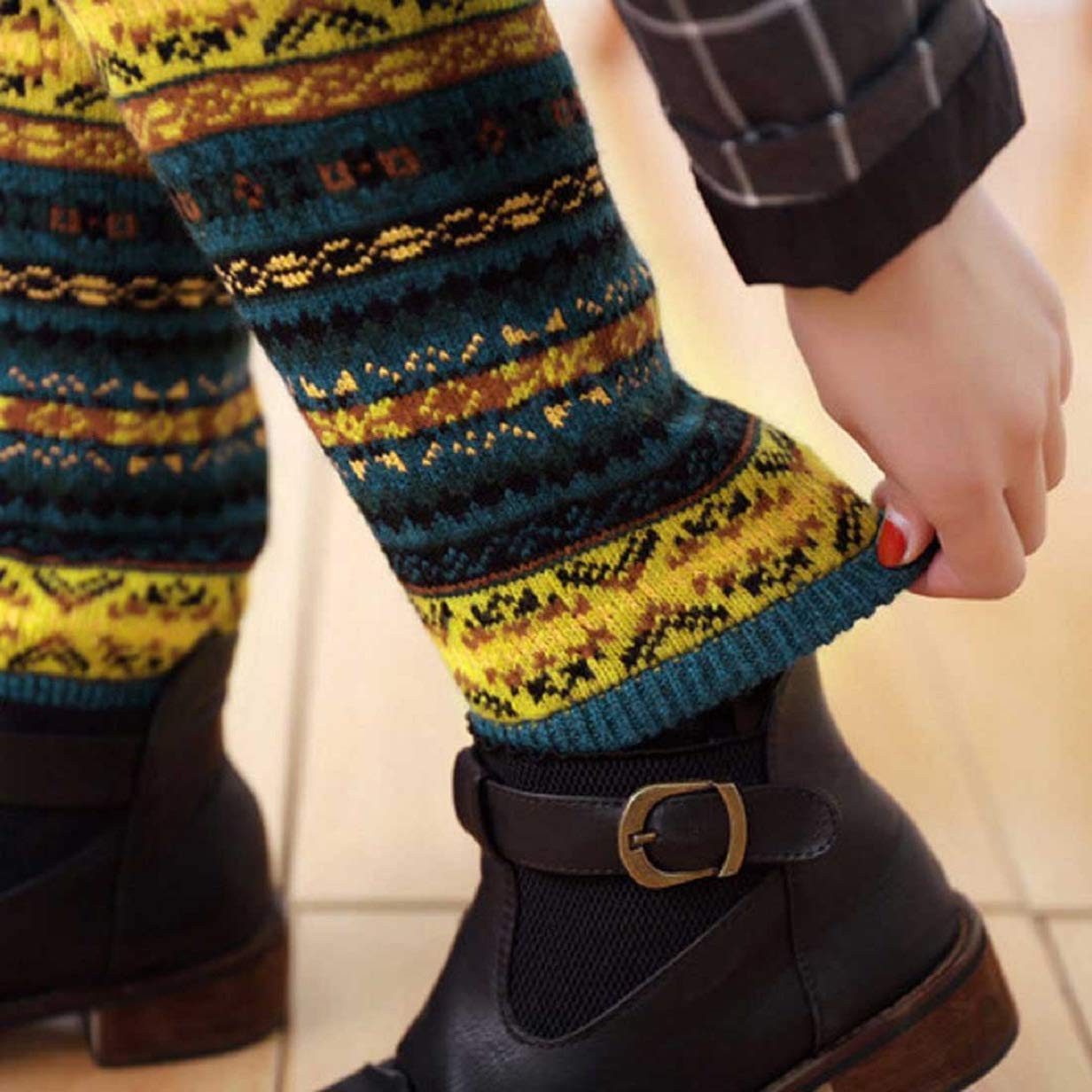 Coonoor Beinstulpen Damen Lange Winter Legwarmer Gestrickt Verdicken Beinwärmer (Böhmischer Stil Beinstulpen) Overknee Strümpfe Tanzen Strumpf Knit Crochet Sock – Bild 5 von 5