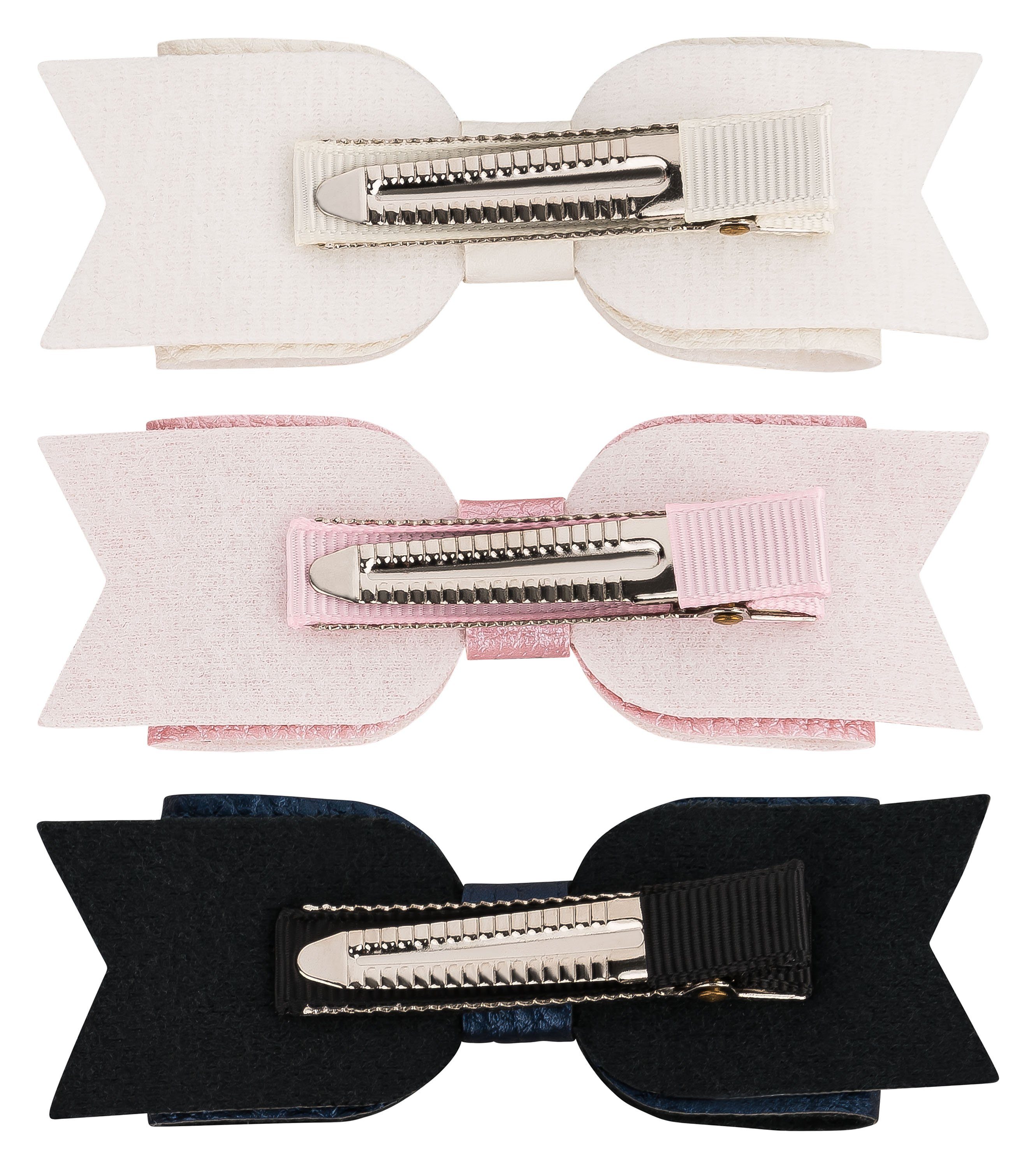 tanzmuster Haarspange Haarspangen mit Schleifen in weiß, Set 3er rosa, Lederoptik, schwarz