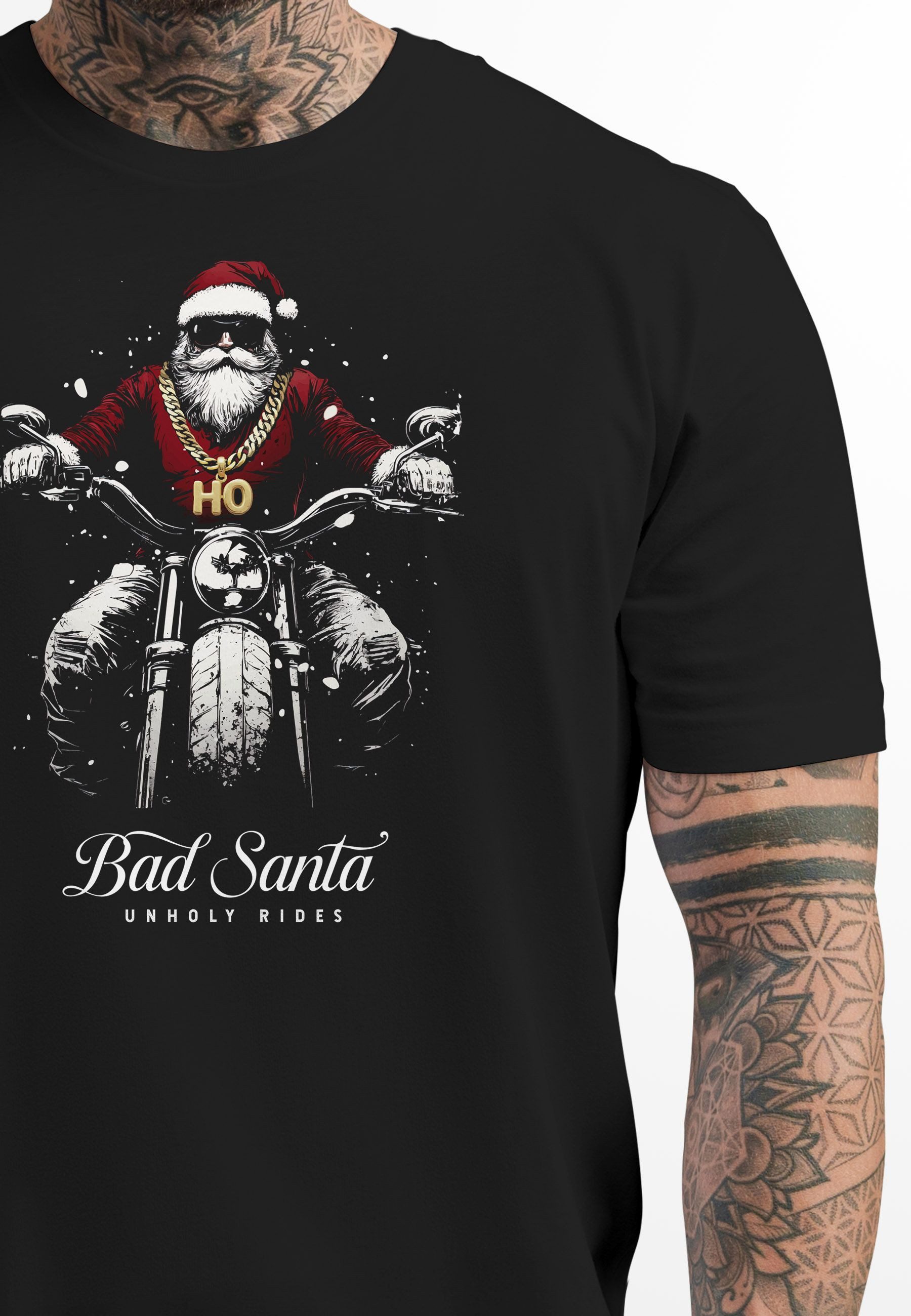 Neverless Print-Shirt Herren T-Shirt Weihnachten Bad Santa Biker Style Moto günstig online kaufen