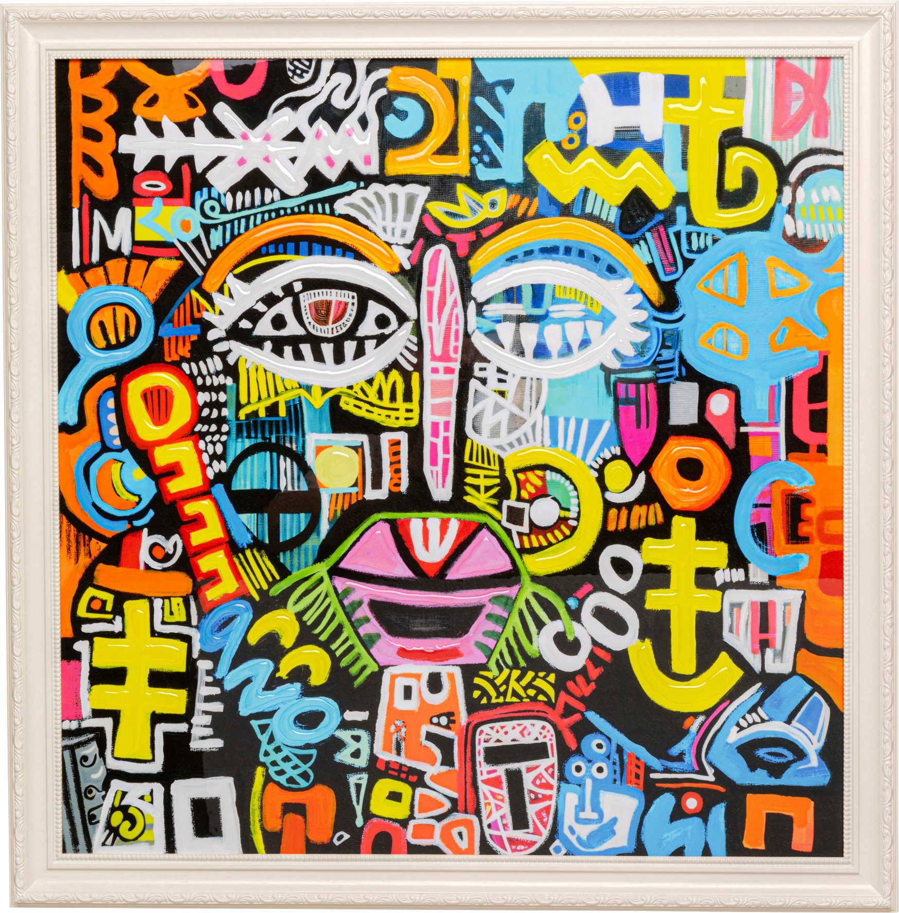 Kare Design Bild mit Rahmen Gerahmtes Bild Doodle Face 80x80cm