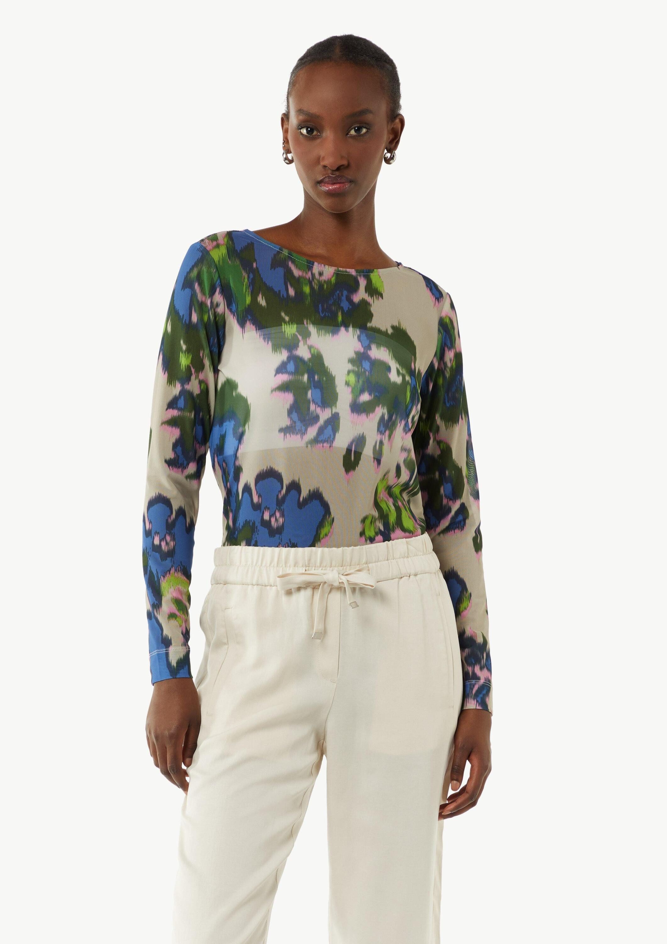 comma Langarmshirt T-Shirt Longsleeve aus Mesh günstig online kaufen