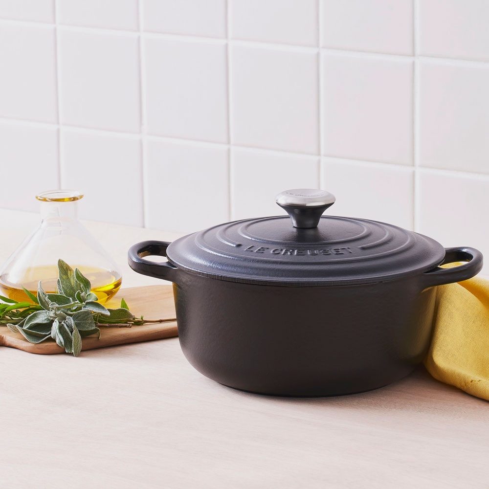 LE CREUSET Bräter LeCreuset Bräter rund 26cm Emaille, Auswahl Schwarz, Gußeisen
