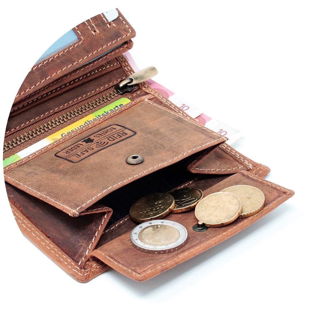 Schutz Männerbörse Brieftasche Geldbörse Geldbörse Lederbörse Börse, mit Geldbeutel Portemonnaie RFID SHG Münzfach Leder Herren