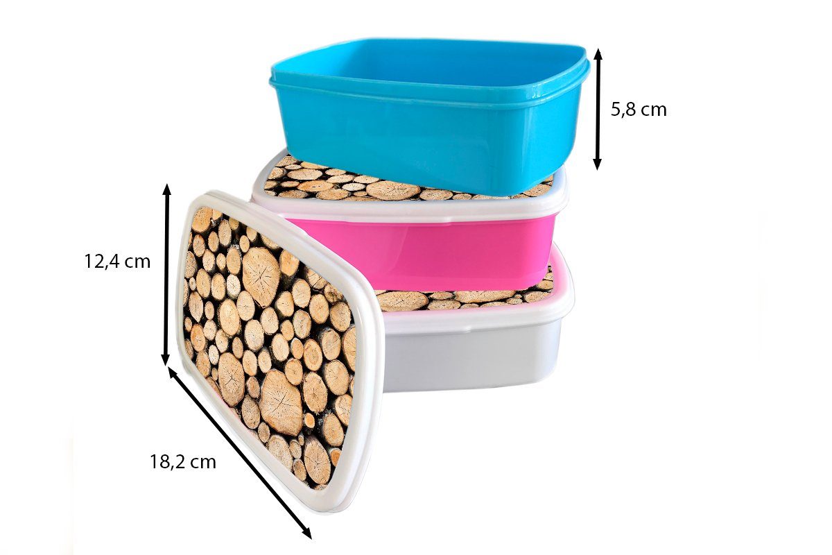MuchoWow Lunchbox Brennholz auf einem für Kinder Mädchen und Brotdose, Erwachsene, Jungs weiß (2-tlg), Kunststoff, für und Brotbox Haufen