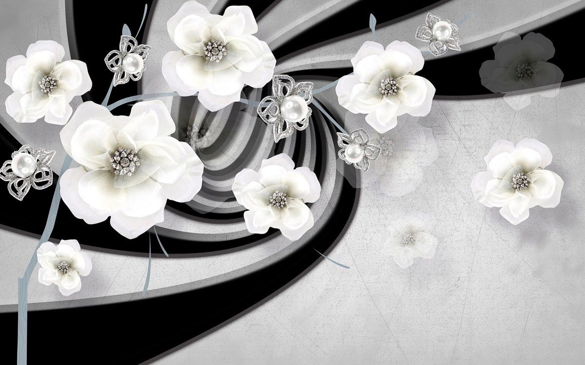 Papermoon Fototapete Abstrakt 3D Effekt mit Blumen
