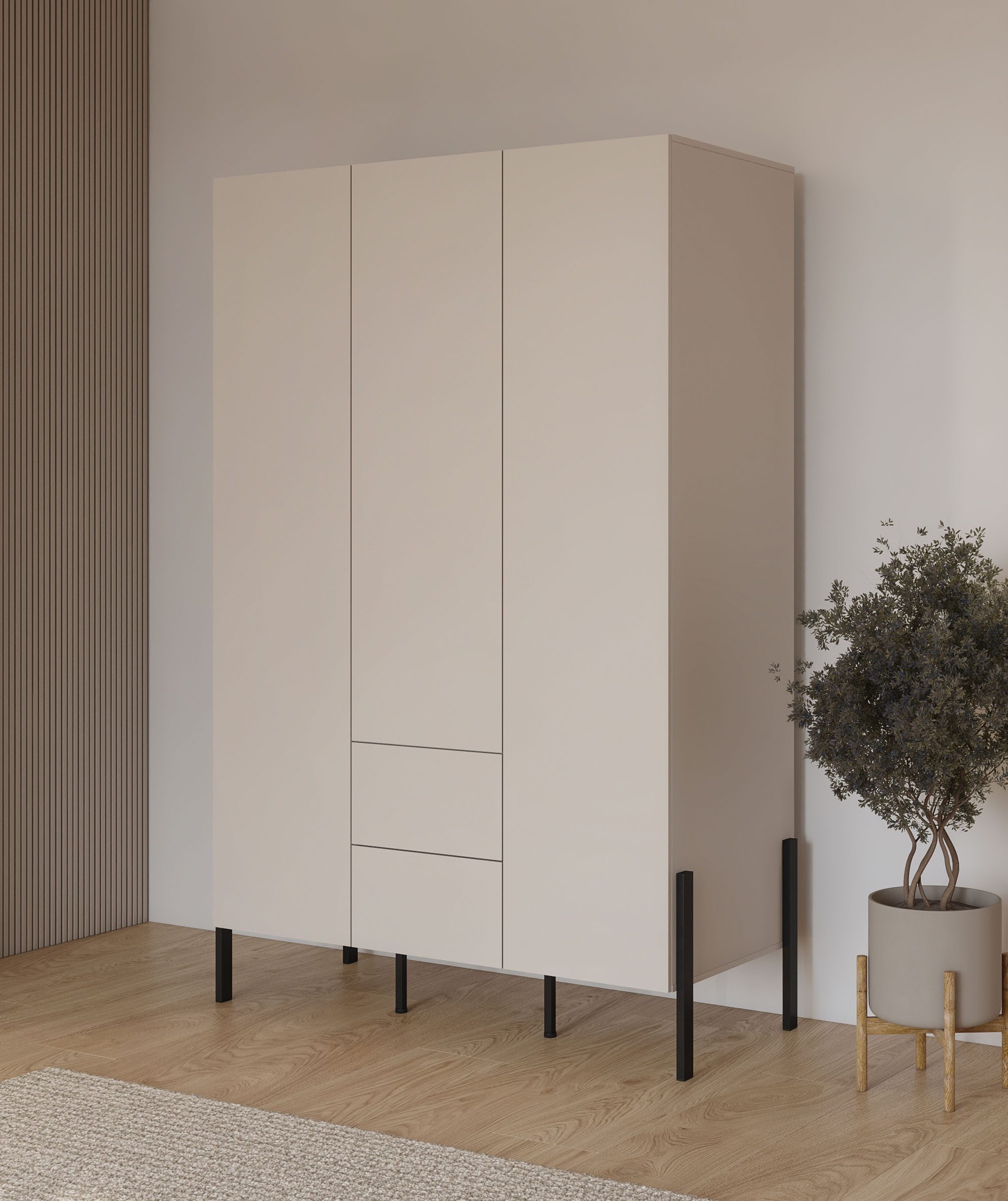 OTTO home Kleiderschrank Jukon, moderner Kleiderschrank mit Metallfüßen (B/H/T 3-Türer: ca. 135/210/60 4-Türer ca: 180/210/60) push to open Funktion, passend zur JUKON Serie, viel Stauraum