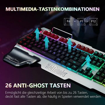 RedThunder RGB-Beleuchtung Hintergrundbeleuchtung Tastatur- und Maus-Set, QWERTZ DEUTSCH Layout, RGB Beleuchtete 26 Tasten Anti-Ghosting