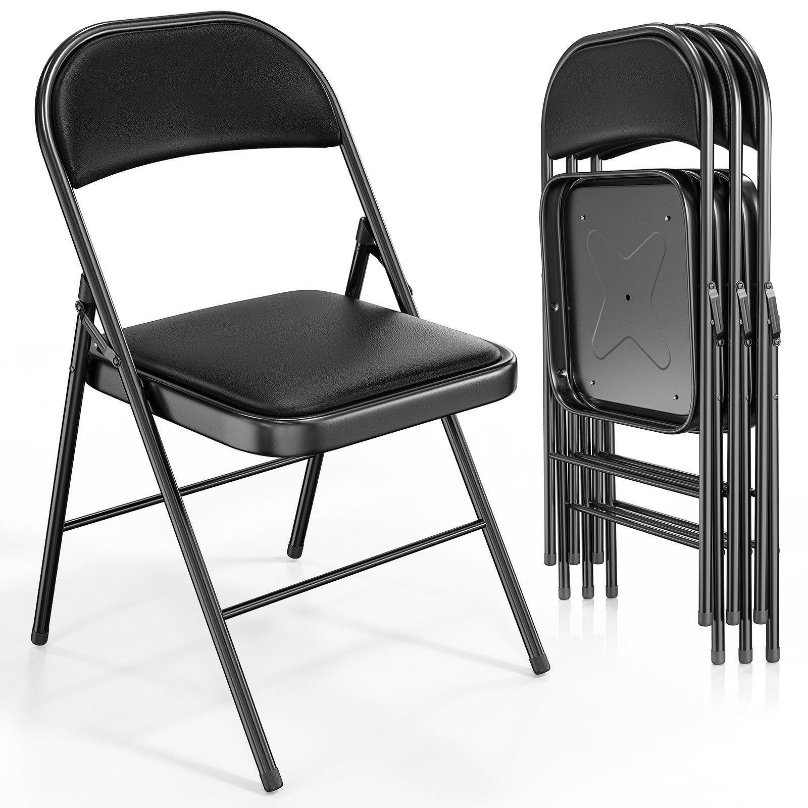 VINGLI Klappstuhl 4er/6er Set mit PU-Polsterung an Sitz & Rückenlehne, bis 159 kg (4 St), Robuster Stahlrahmen, für Zuhause, Büro & Hochzeit, Schwarz/Weiß