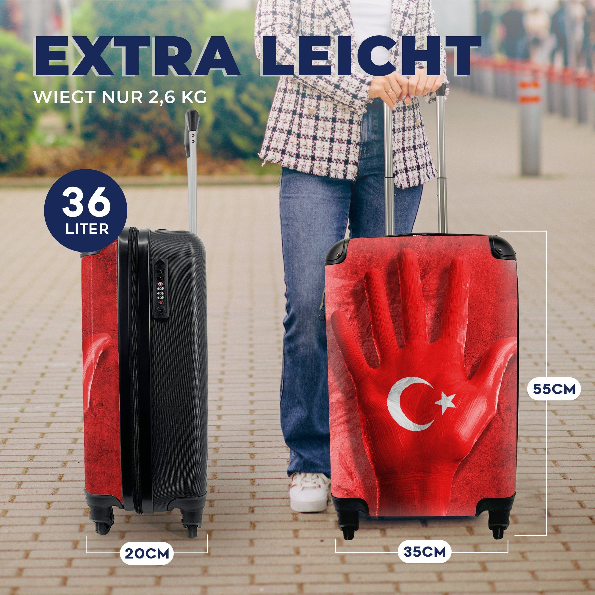 Trolley, die mit MuchoWow Handgepäck Flagge, rollen, formt Reisetasche für Reisekoffer Hand Handgepäckkoffer 4 türkische Eine Ferien, Rollen,