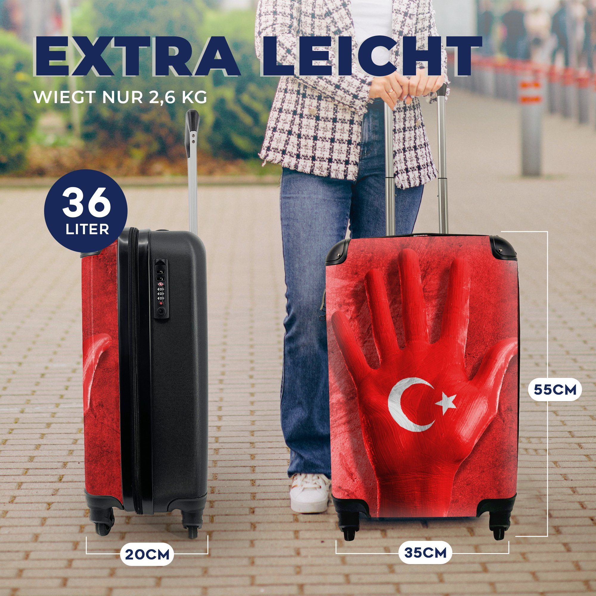 formt Reisetasche Ferien, Flagge, Eine Reisekoffer Handgepäckkoffer Rollen, Handgepäck die mit MuchoWow Hand rollen, 4 für Trolley, türkische