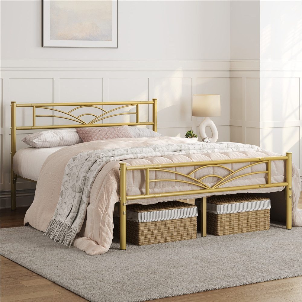 Yaheetech Bettgestell Metallbett, Bettrahmen mit Kopfteil, Doppel/Einzelbett 90x190/90x200/140x200cm