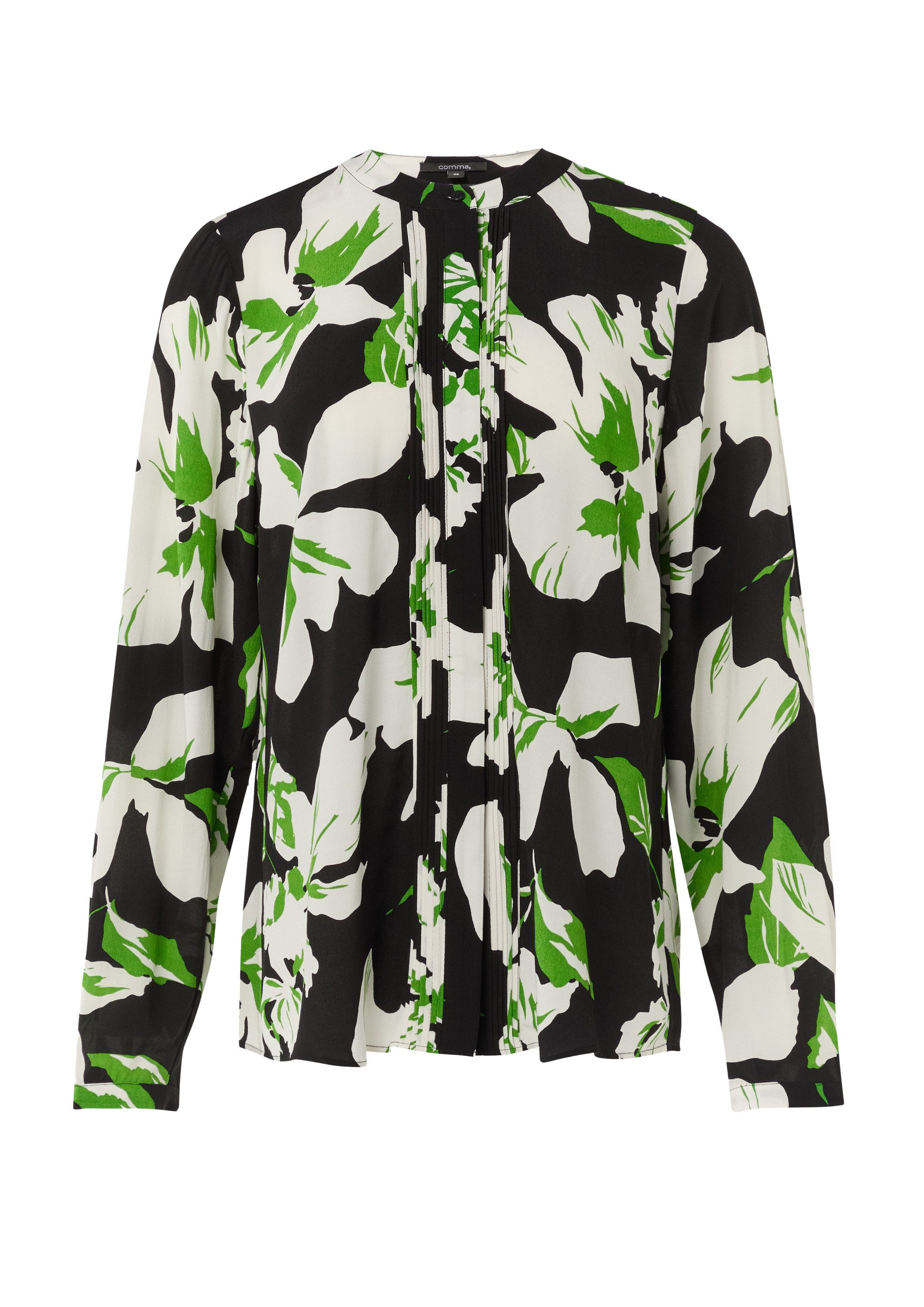 comma Langarmbluse Bluse Gemusterte Bluse mit verdeckter Knopfleiste und Biesen