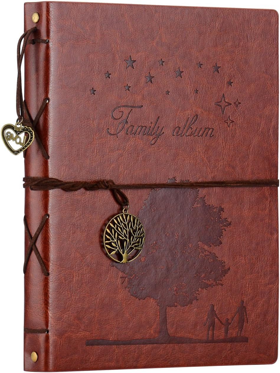 ZEEYUAN Fotoalbum Leder Fotoalbum Scrapbook 27x21 cm für DIY Erinnerungen (Fotoalbum Scrapbook für Erinnerungen, DIY, nachfüllbar., 1 Scrapbook Album, 2 Seiten bunte Eckaufkleber, 60 Seiten), Handgefertigtes PU-Leder, nachfüllbar, personalisierbar, 60 Seiten.