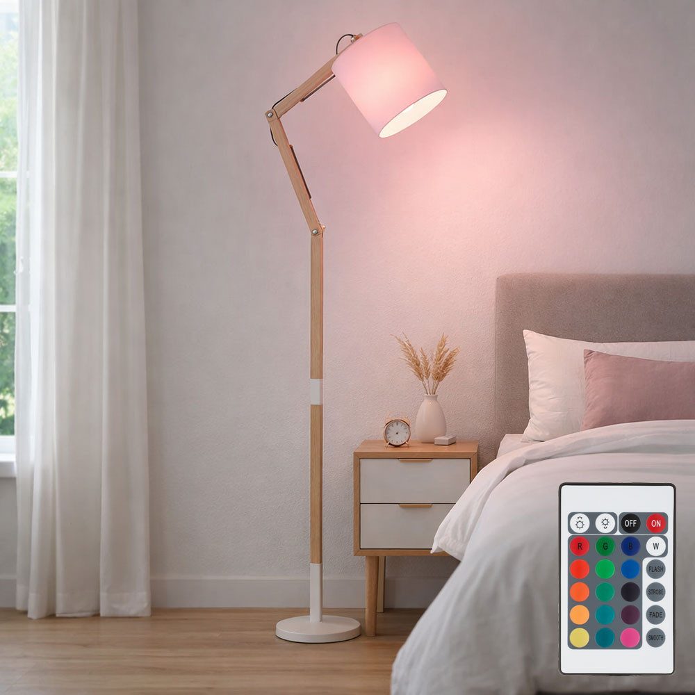 GLOBO LIGHTING LED Stehlampe, Leuchtmittel inklusive, Warmweiß, Farbwechsel, Stehlampe Standleuchte RGB LED Holz weiß mit Gelenkarm Höhe 172 cm