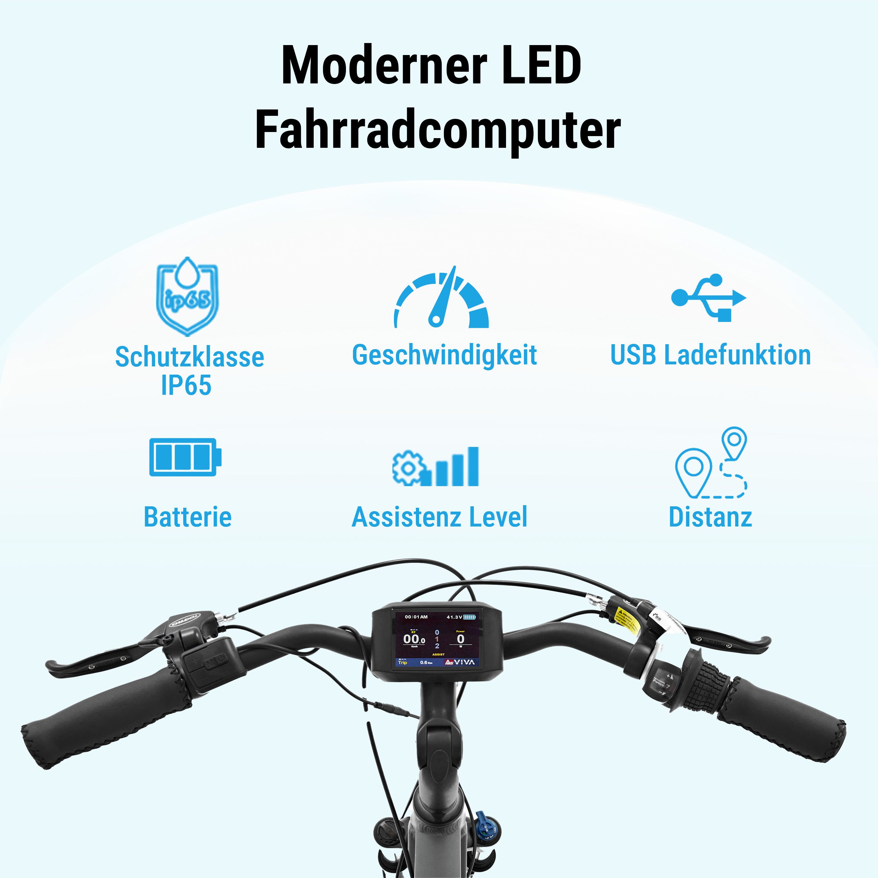 AsVIVA E-Bike Trekkingrad, Cityrad B15 28 Zoll, 7 Gang Shimano Shimano Tourney / SIS RevoShift Schaltwerk, Kettenschaltung, Heckmotor, 504 Wh, 250W Bafang-Motor, Pedelec mit Gepäckträger, Samsung Akku