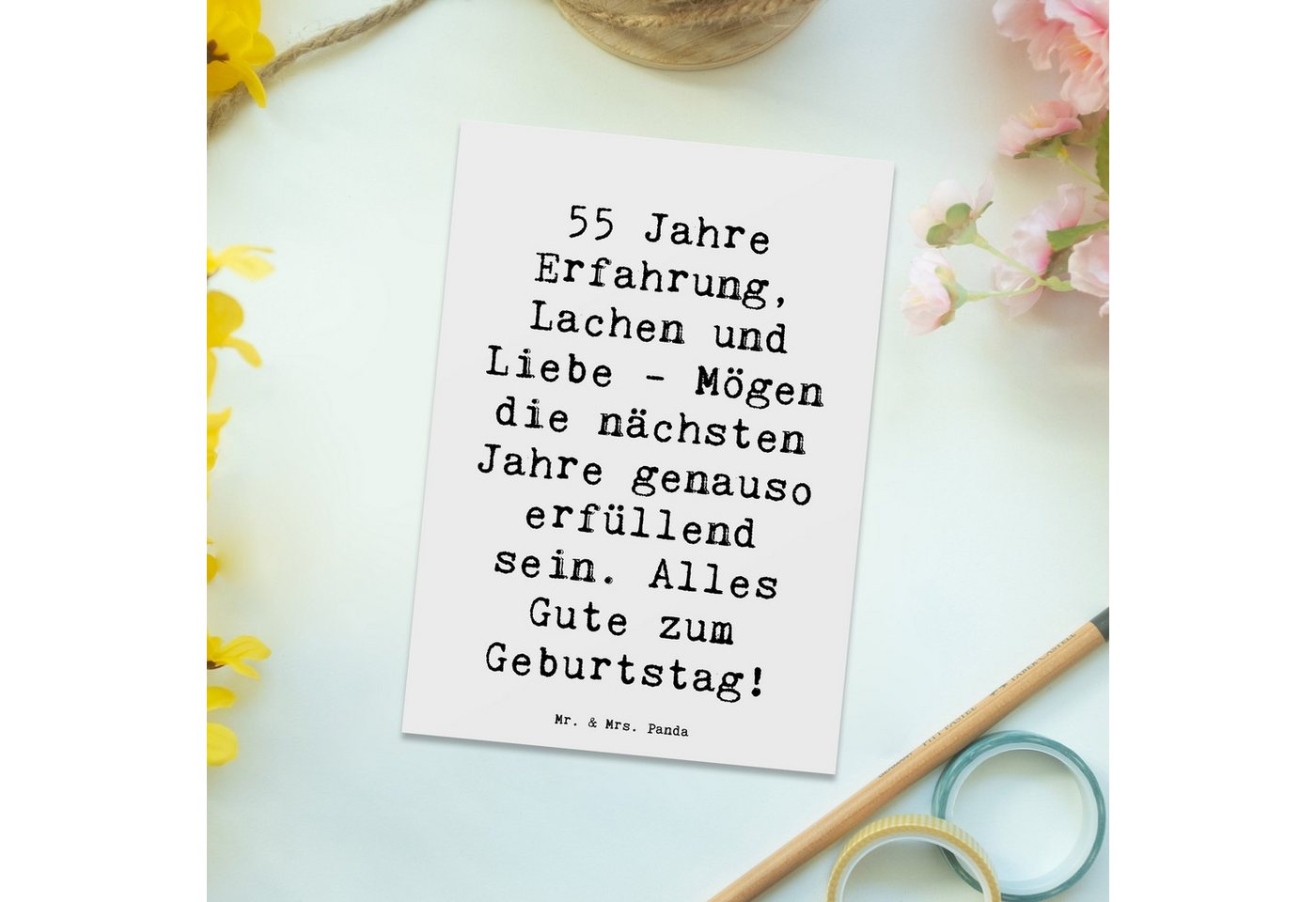 Thumbnail - Mr. & Mrs. Panda Postkarte Spruch 55. Geburtstag Erfüllung - Weiß - Geschenk, erfülltes Leben, b