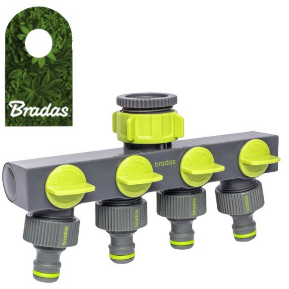 4-Wege Verteiler Wasserverteiler 4 Wege für Gartenschlauch Absperrhahn LE-03033K Bradas