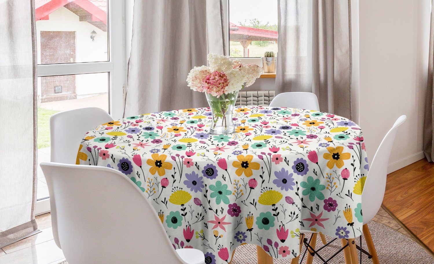 Kreis Blüten Frühling Dekoration, Kreative Abakuhaus für Tischdecke Küche Abdeckung Esszimmer Tischdecke Blumen