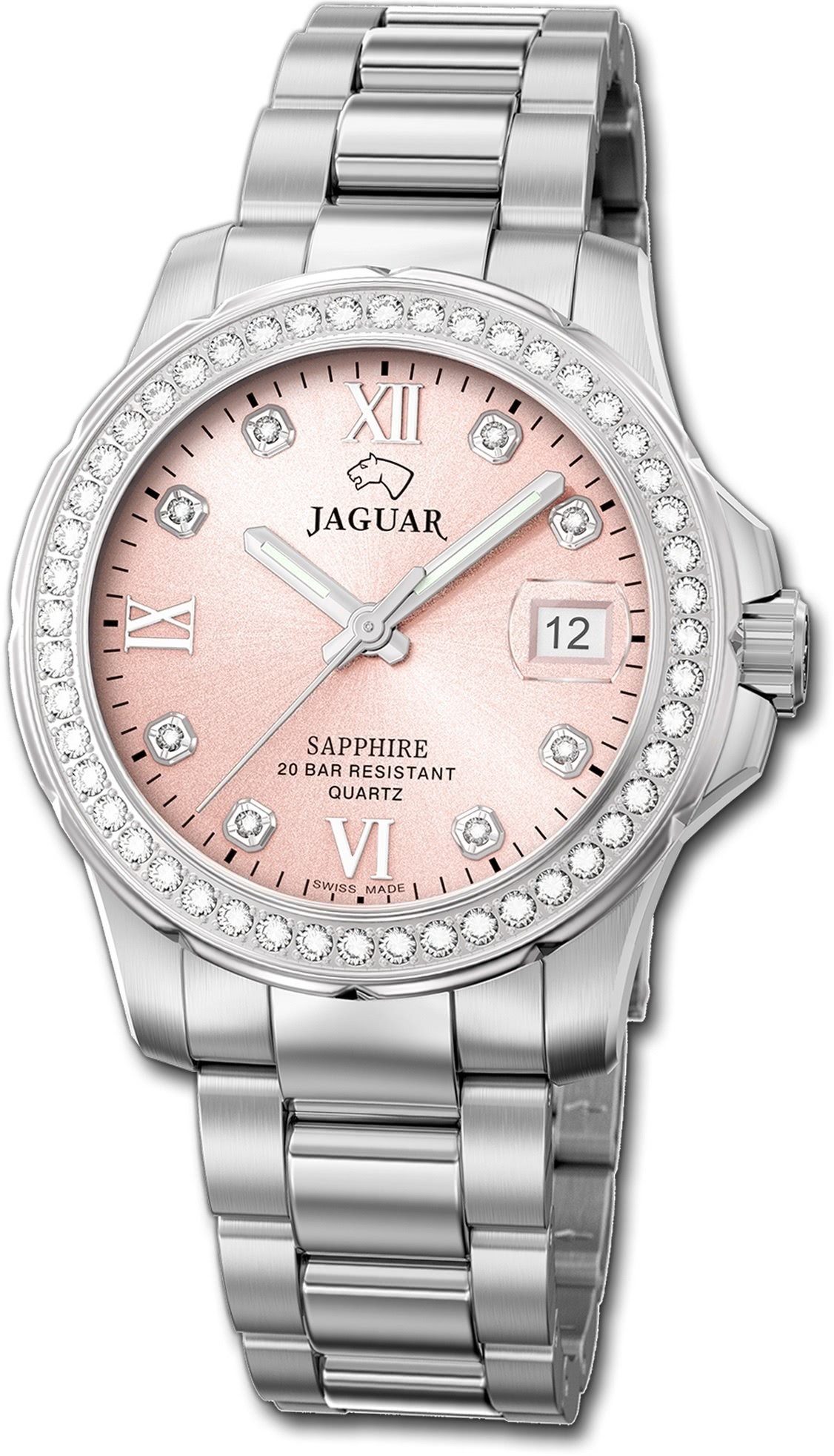 JAGUAR Quarzuhr Jaguar Edelstahl Damen Uhr J892/2 Analog, Damenuhr mit Edelstahlarmband, rundes Gehäuse, mittel (ca. 34mm), Fash