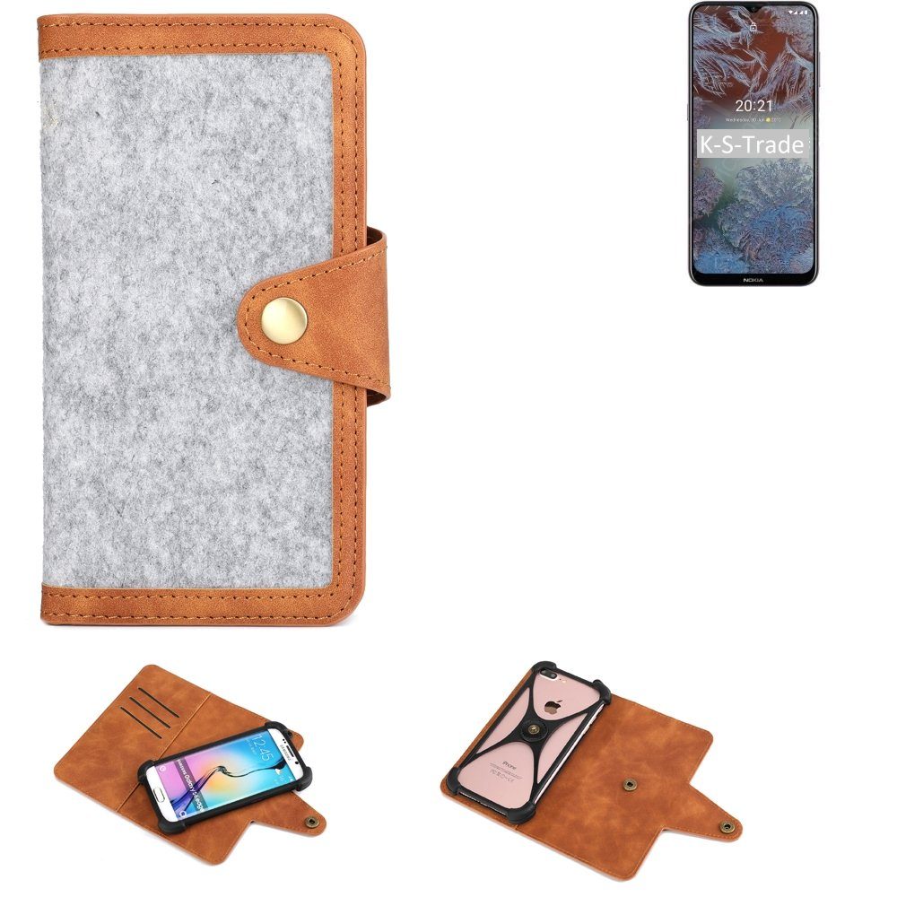 K-S-Trade Handyhülle für Nokia G10, Handyhülle Schutzhülle Filz-Hülle Kunst-Leder hellgrau braun