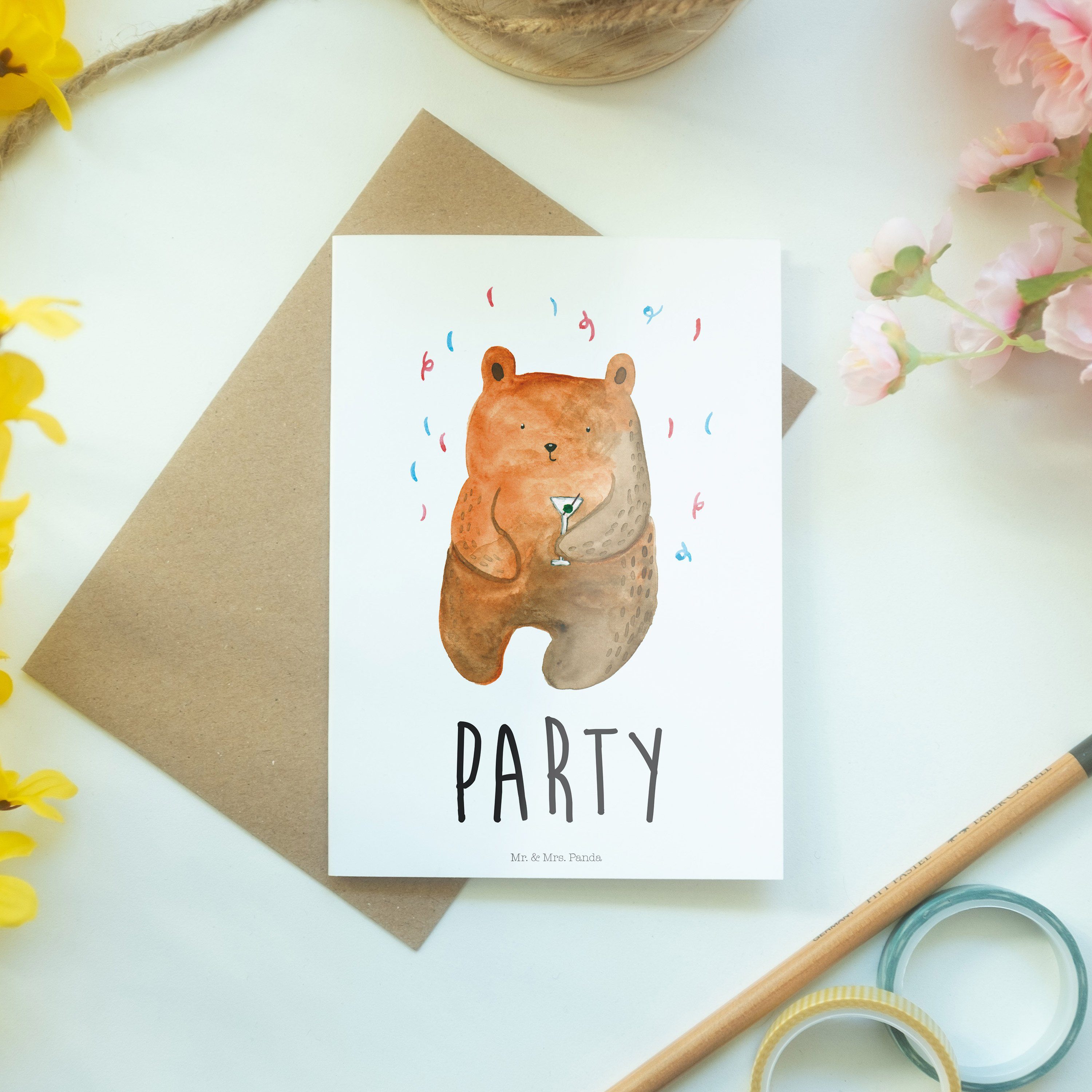 Mr. & Mrs. Panda Einladungskart Glückwunschkarte, Grußkarte - Geschenk, Bär Feiern, Party - Weiß