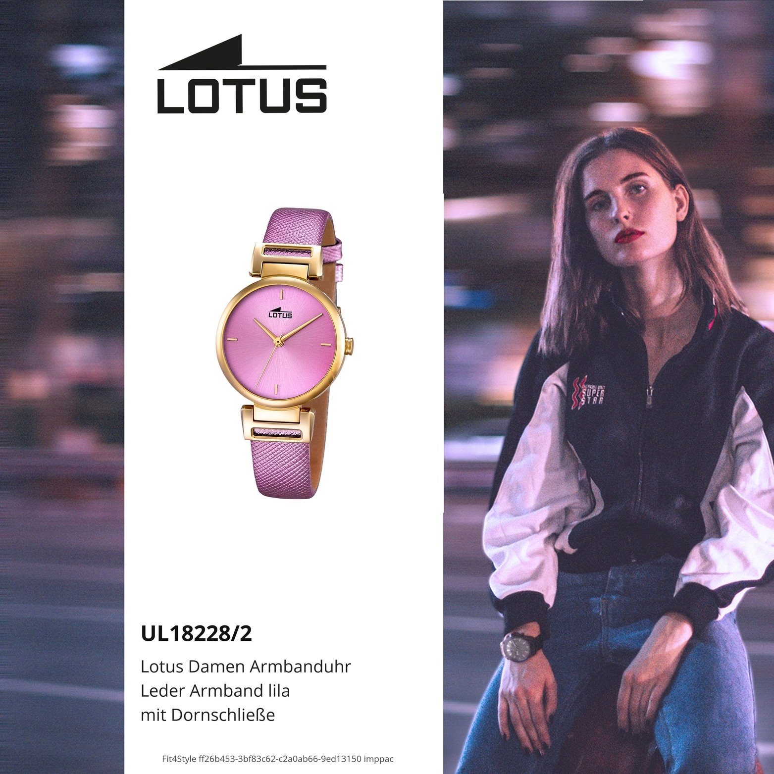 Lotus Quarzuhr Lotus 32,1mm), (ca. Uhr Leder mit rundes mittel Gehäuse, Damenuhr Analog Fashio Lederarmband, Damen L18228/2