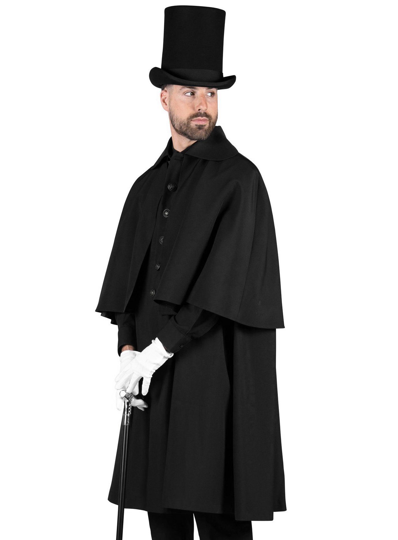 thetru Vampir-Kostüm Kutschermantel schwarz, Hochwertiger Mantel im klassischen Schnitt