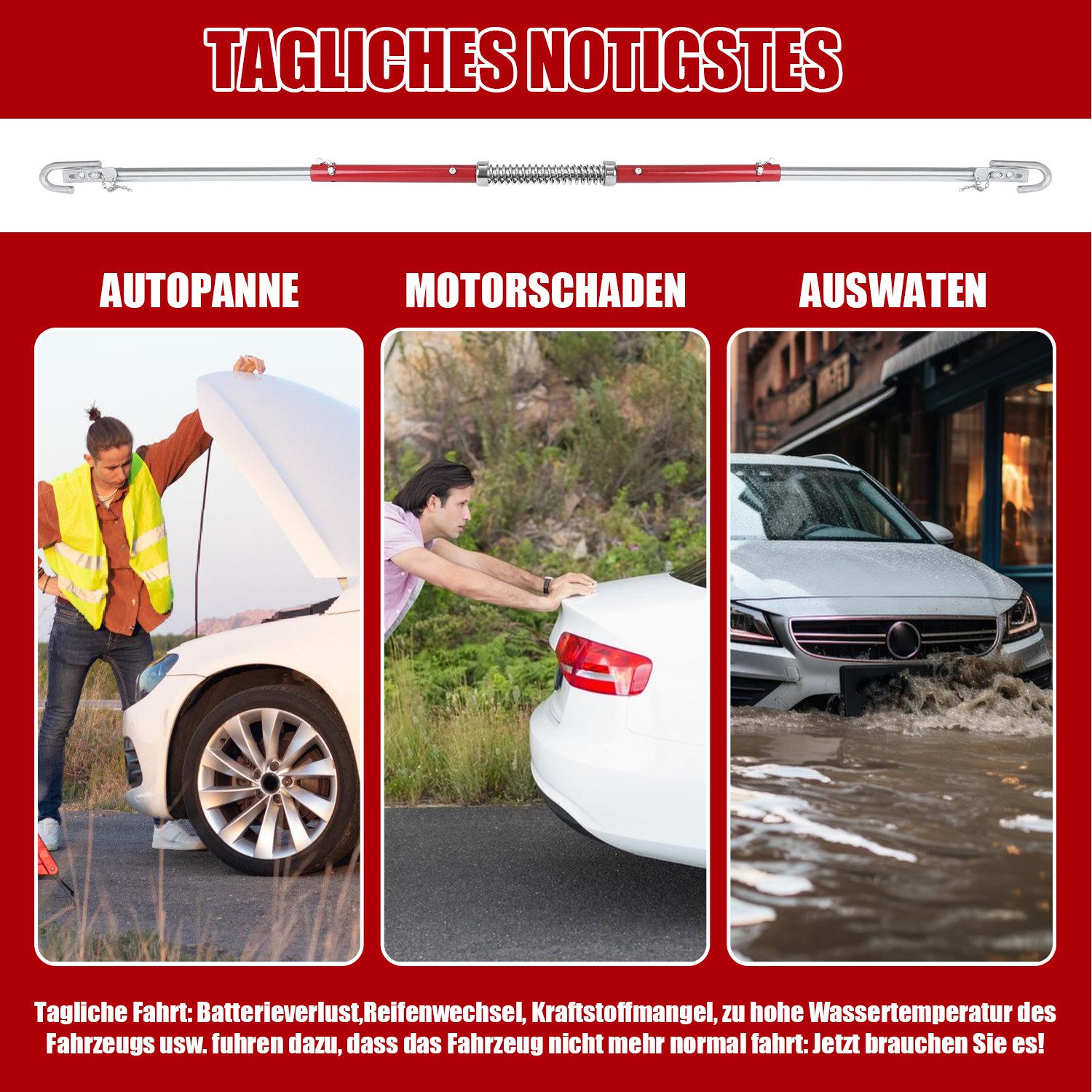 Clanmacy Abschleppseil 1.8m Abschleppstange Auto Tasche mit Tasche bis 2T Zugentlastung