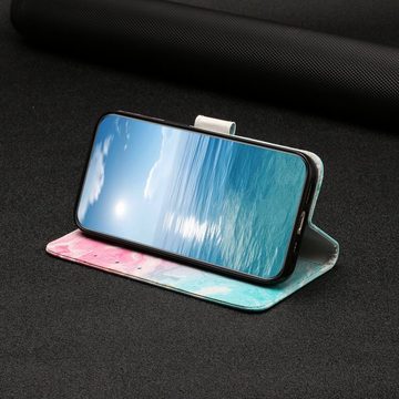 CLM-Tech Handytasche Hülle für Samsung Galaxy A14 5G Tasche aus Kunstleder Klapphülle (Marmor rosa türkis, Handyhülle Wallet Flip Case Cover Etui), Standfunktion, Kartenfächer, Magnetverschluss