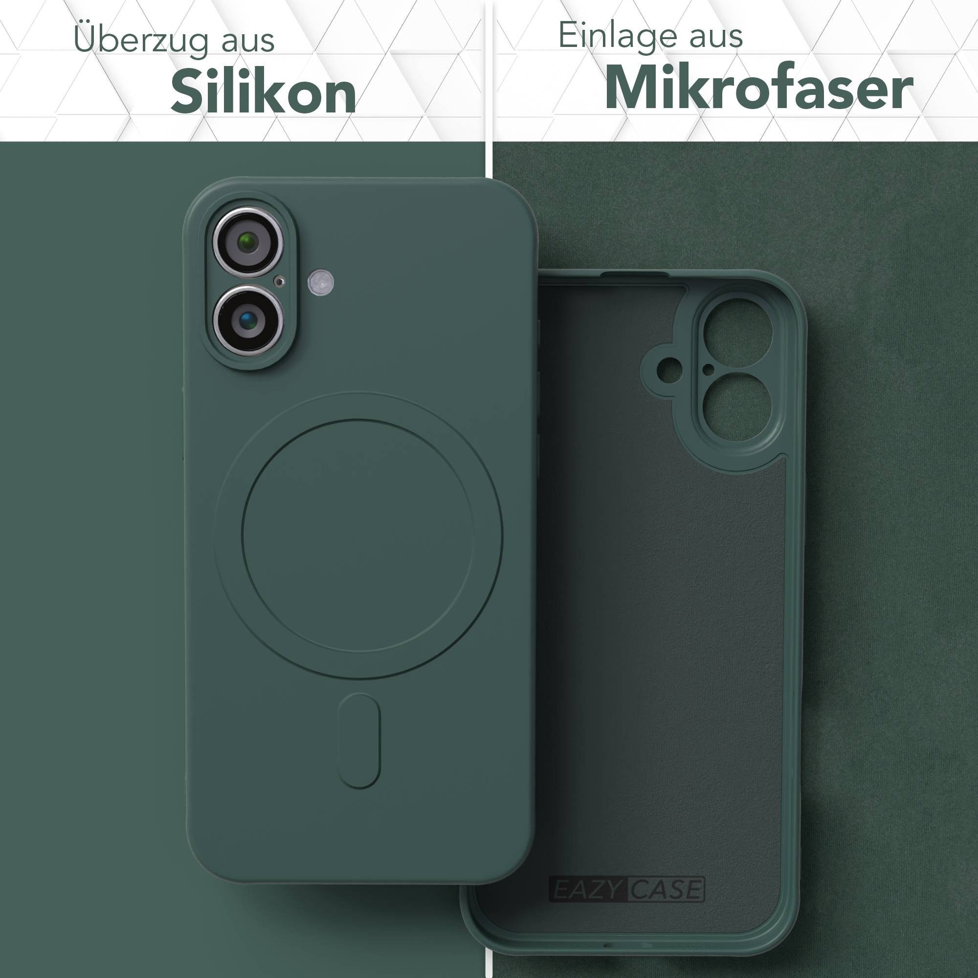EAZY CASE Handyhülle für Apple iPhone 16 Plus Hülle Silikon 6,7 Zoll, MagSafe Case Silikon kratzfestes Bumper Cover Qi-Charging Dunkelgrün
