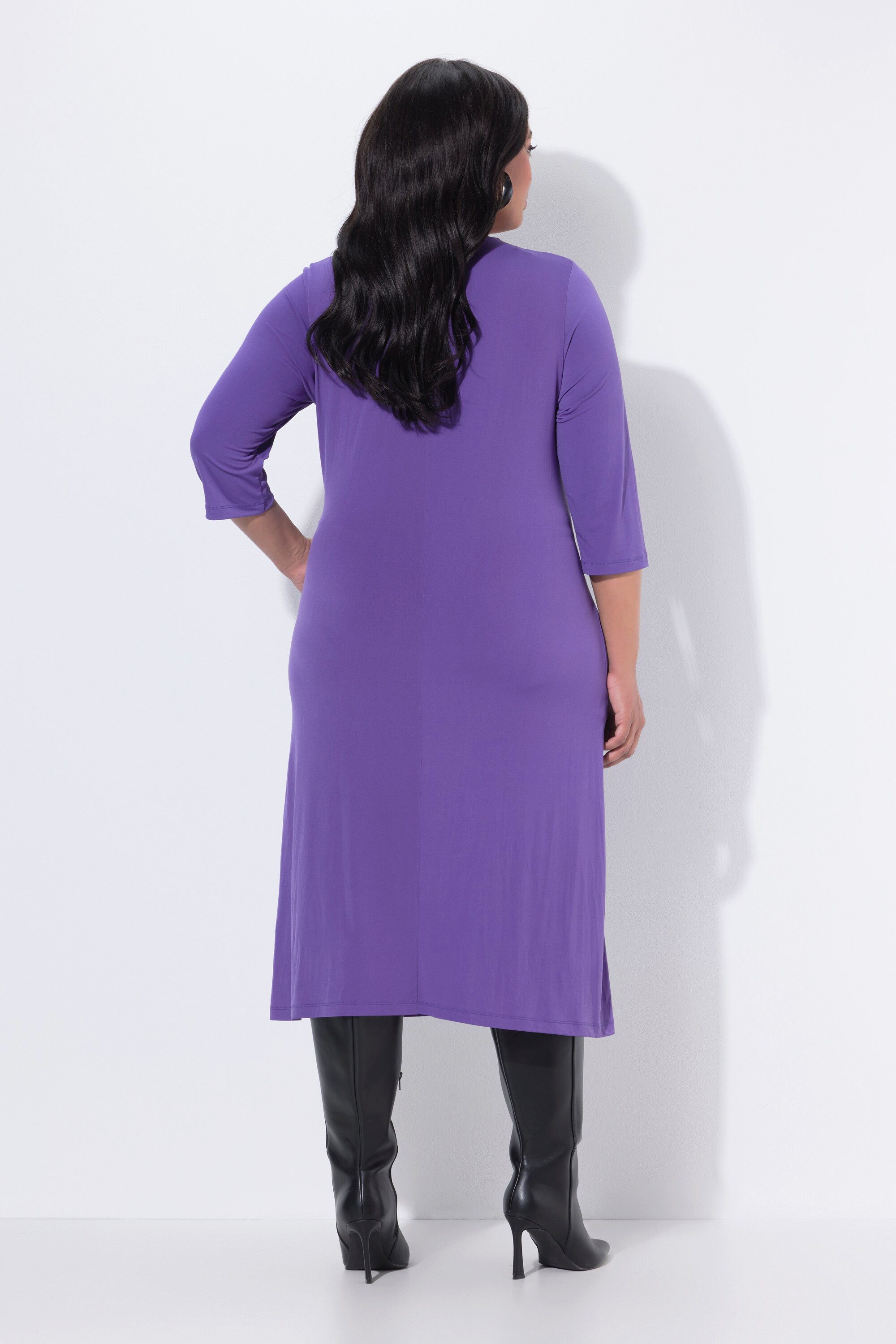 Ulla Popken Maxikleid Midikleid A-Linie V-Ausschnitt 3/4-Arm Taschen