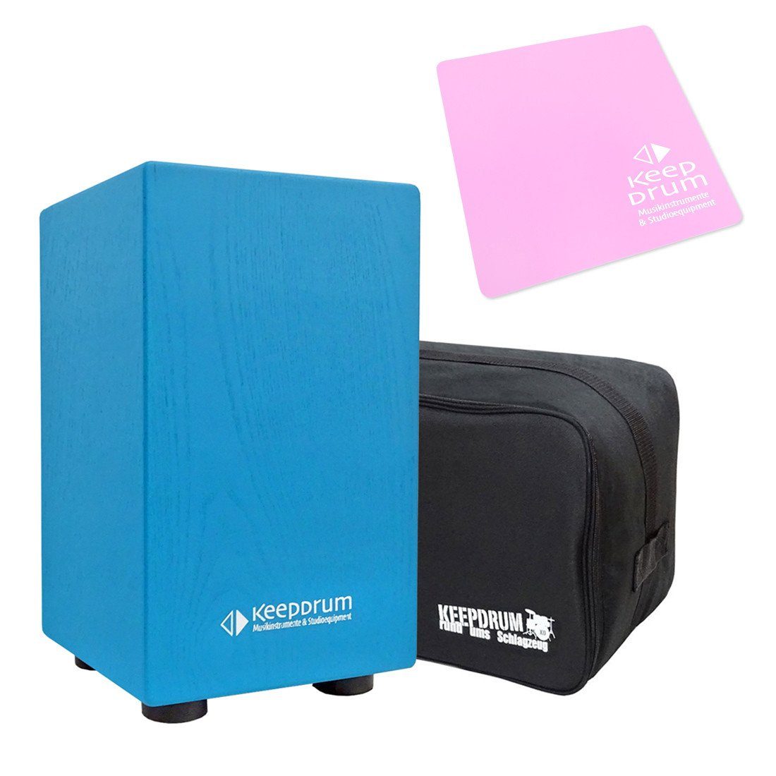 keepdrum Cajon keepdrum Junior Cajon Blau + Tasche + Sitzpad Pink